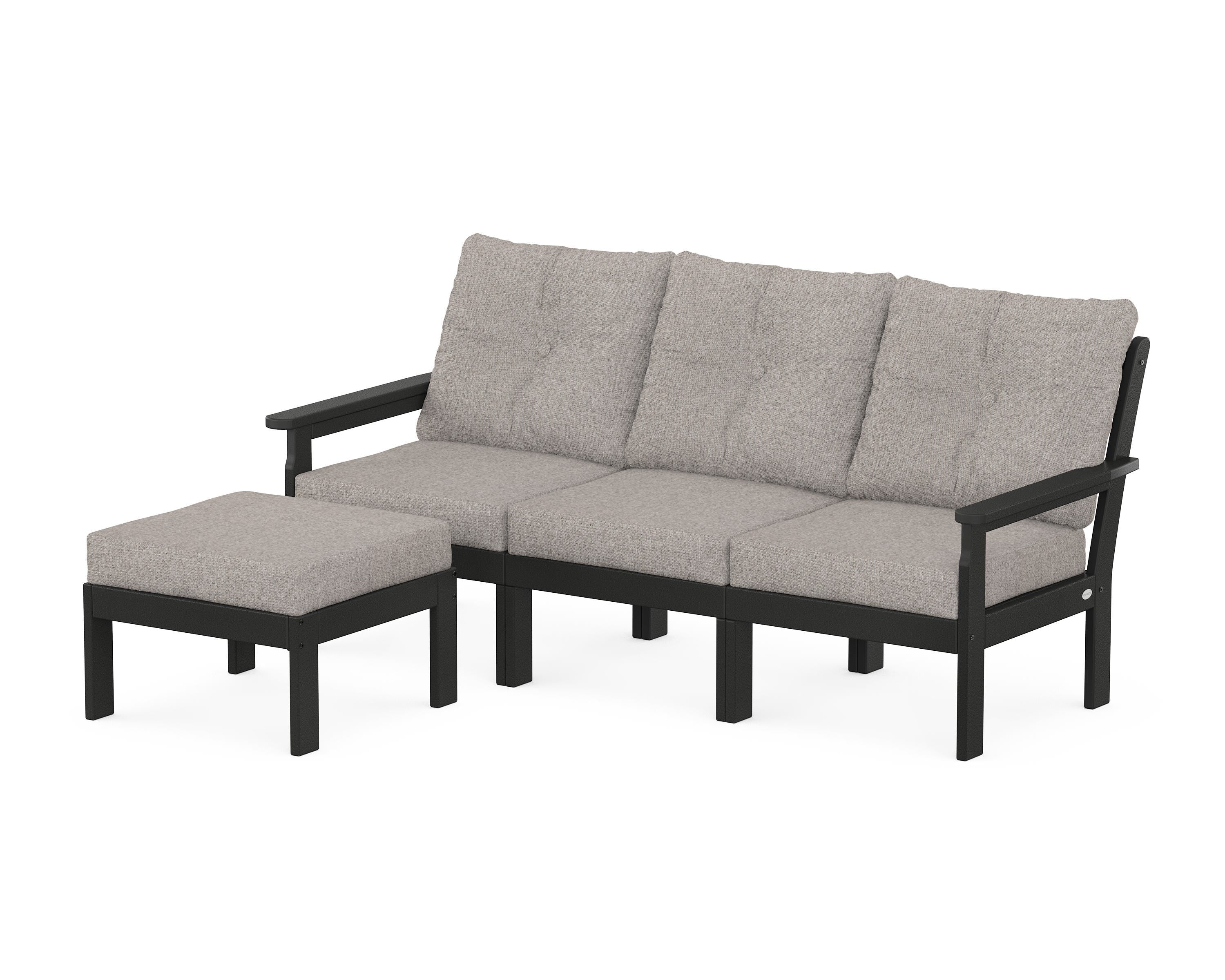 POLYWOOD Vineyard 4-Piece Sectional with Ottoman in Black / Weathered Tweed