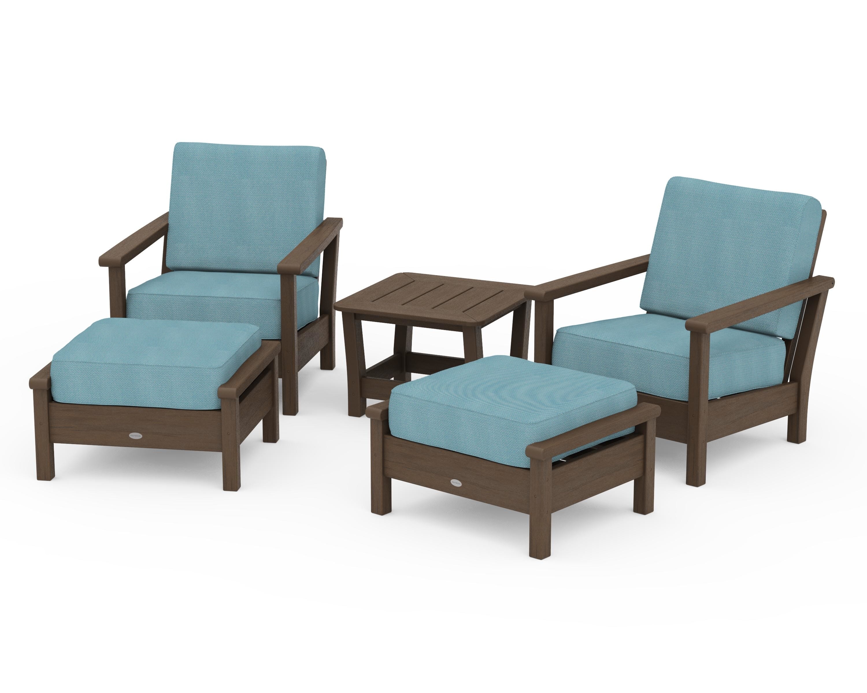 POLYWOOD Harbour 5-Piece Deep Seating Chair Set in Kona / Lattice Sky Blue
