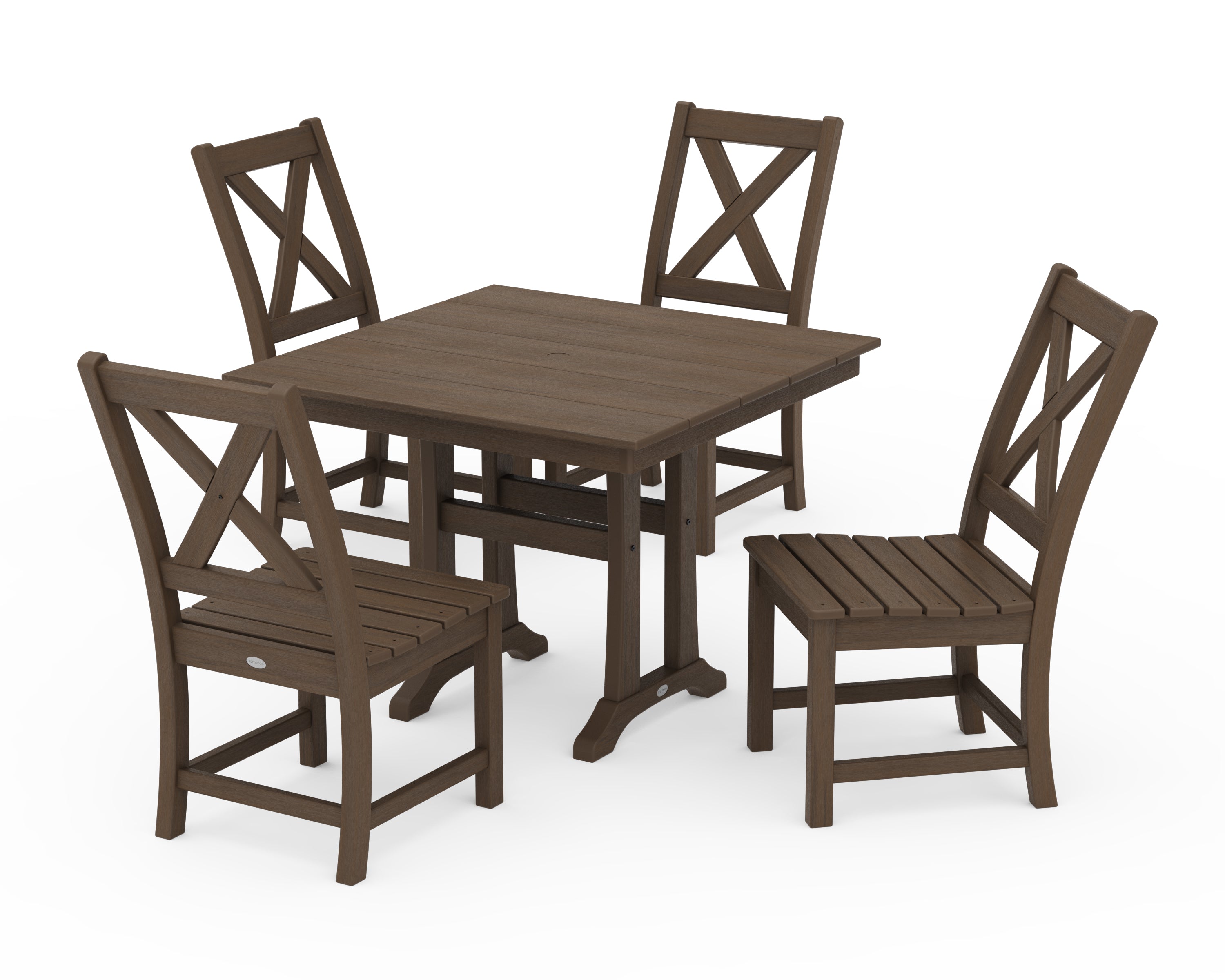 POLYWOOD Braxton Side Chair 5-Piece Farmhouse Dining Set With Trestle Legs in Kona