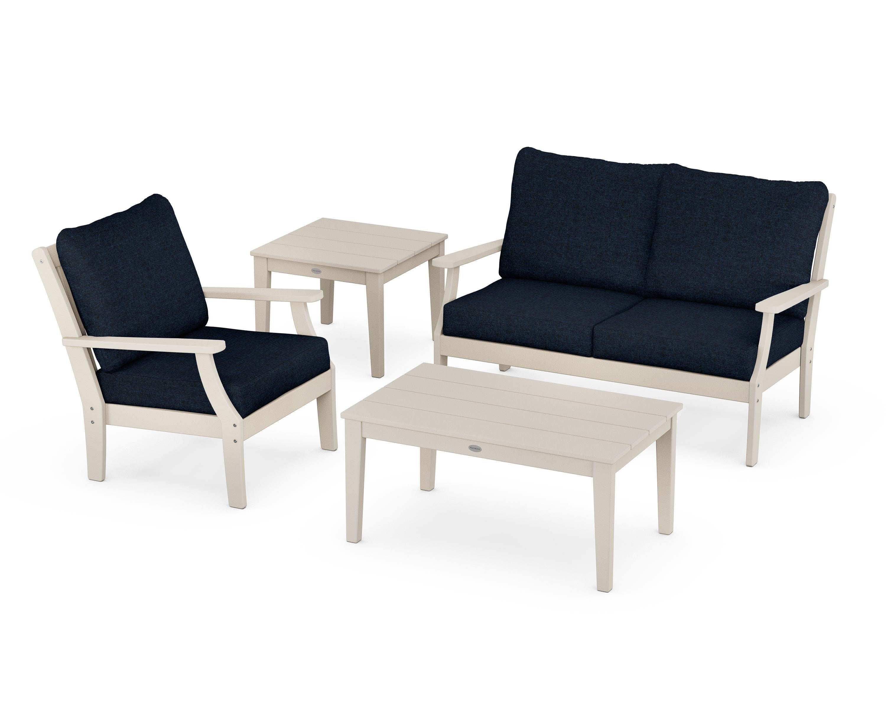 POLYWOOD Braxton 4-Piece Deep Seating Set in Sand / Marine Indigo