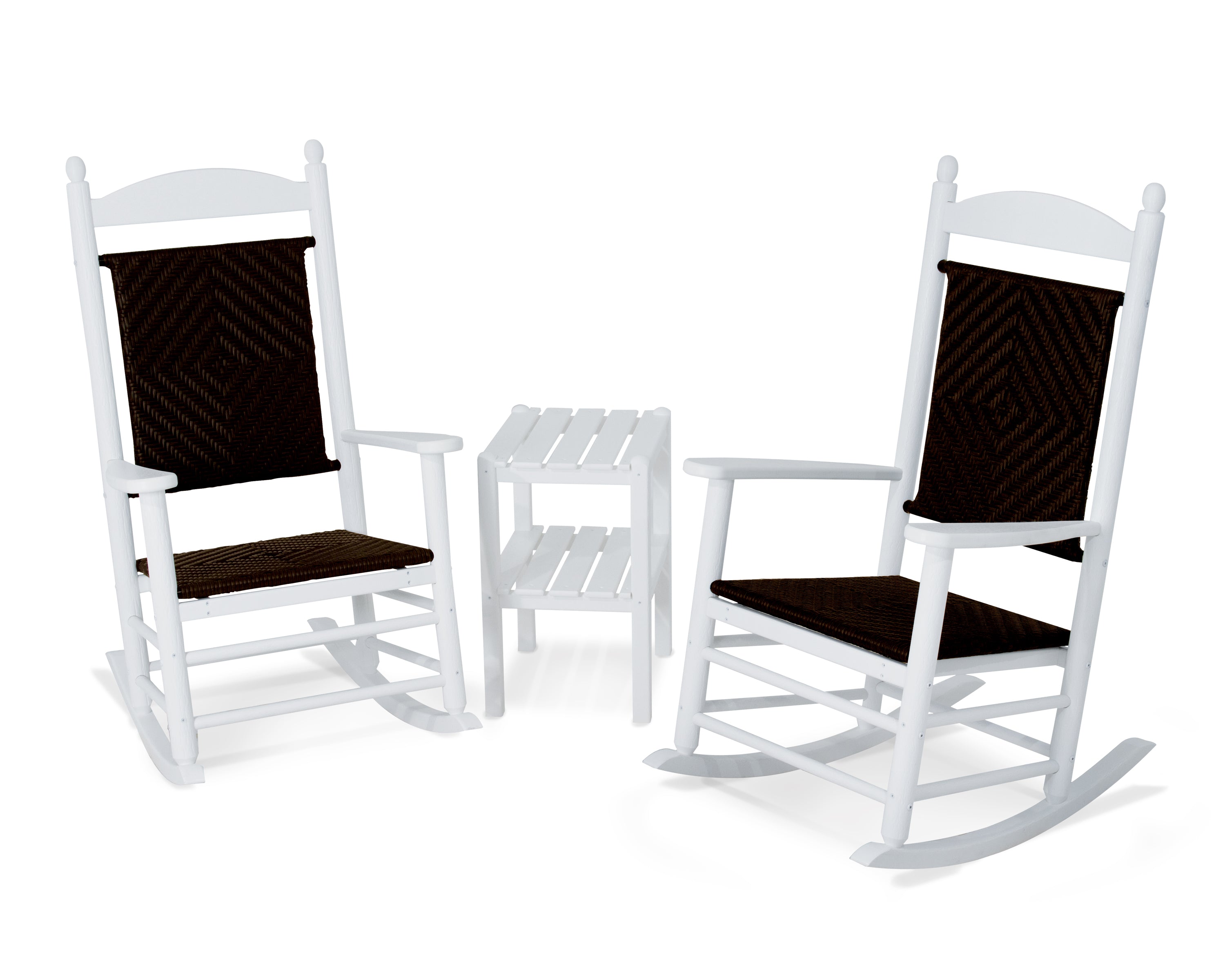 POLYWOOD Jefferson 3-Piece Woven Rocker Set in White / Cahaba
