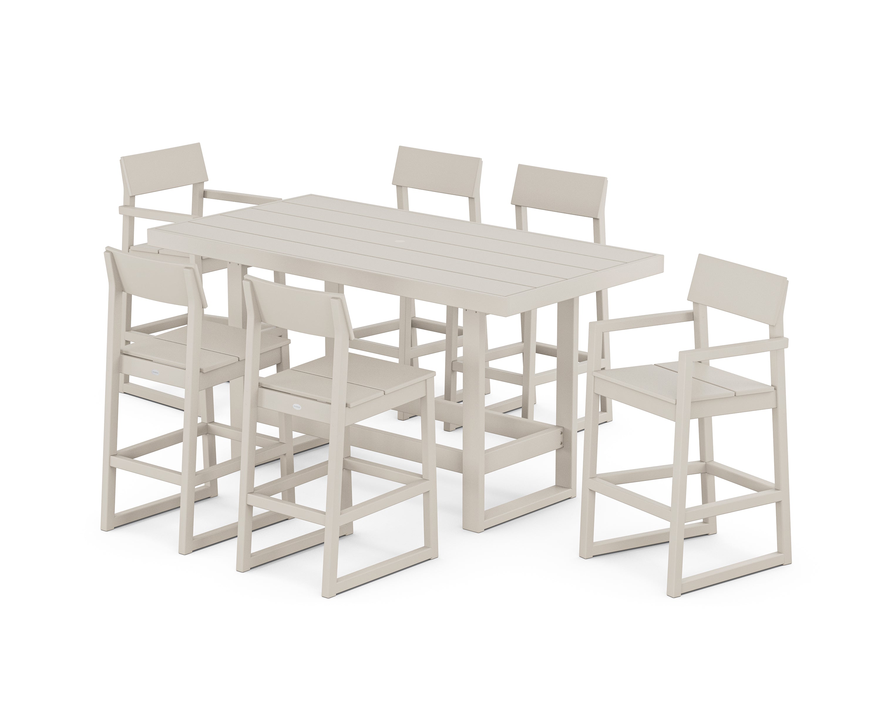 POLYWOOD EDGE 7-Piece Bar Table Set in Sand