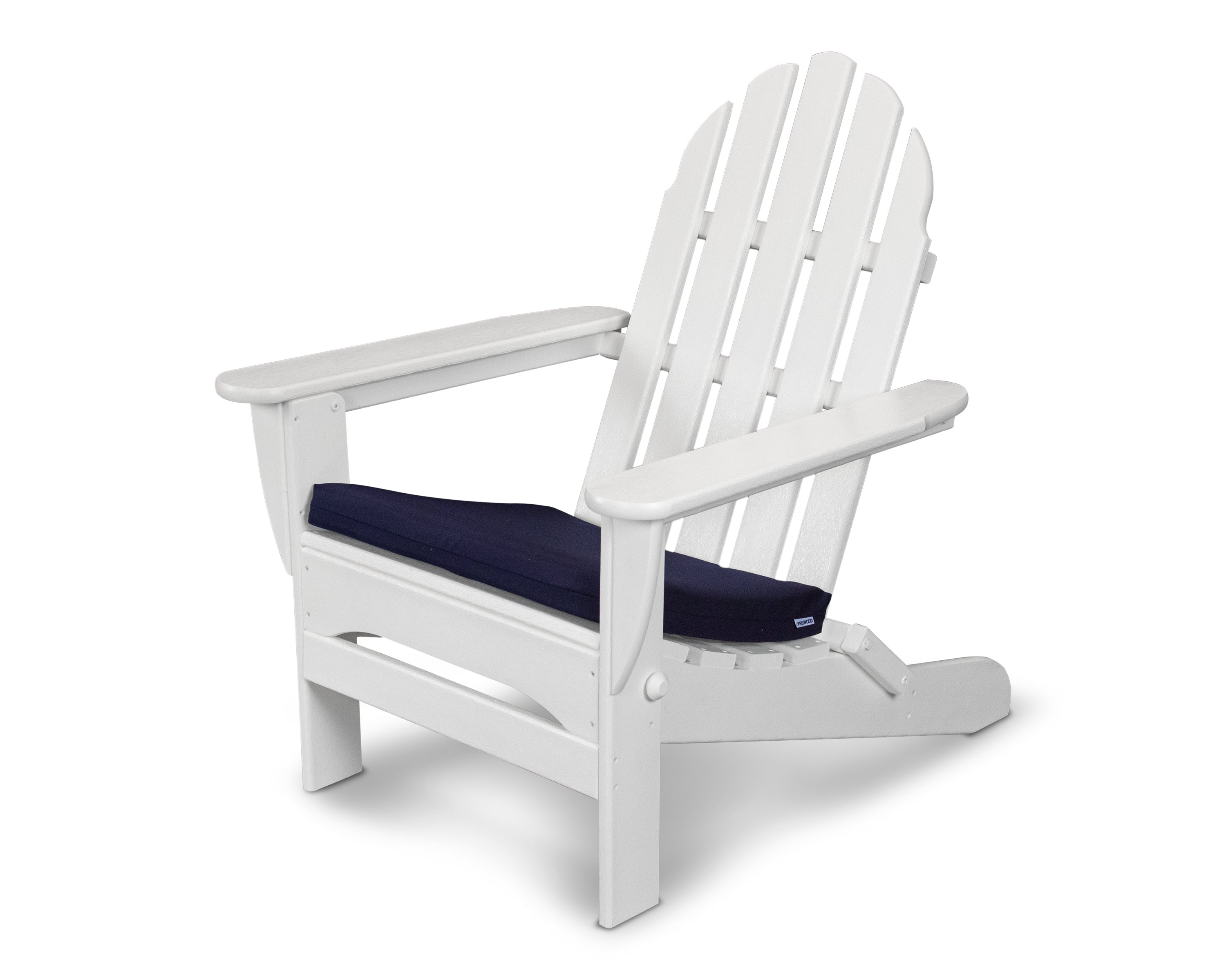 POLYWOOD Adirondack Chair with Seat Cushion in White / Navy