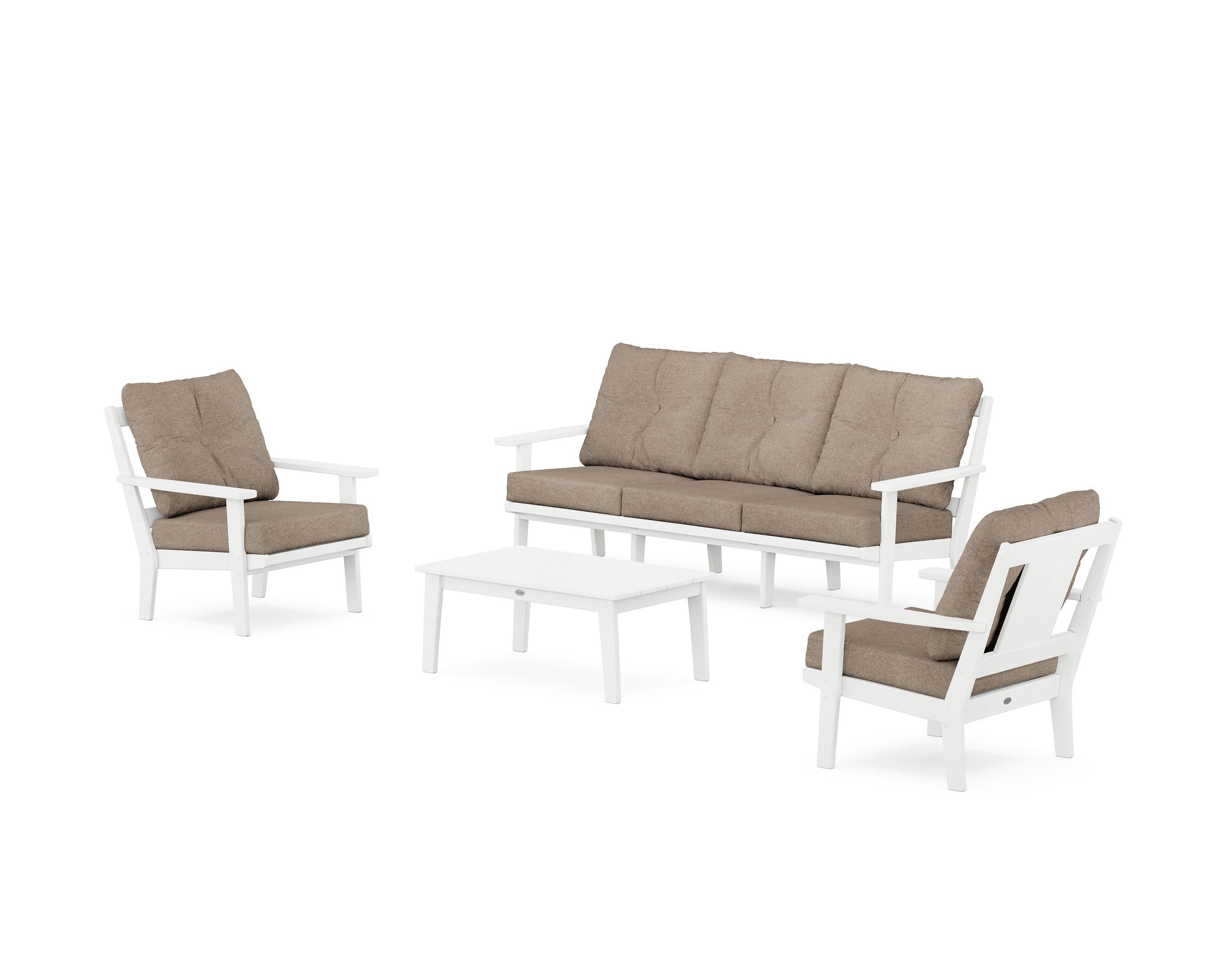 POLYWOOD Prairie 4-Piece Deep Seating Set with Sofa in White / Spiced Burlap