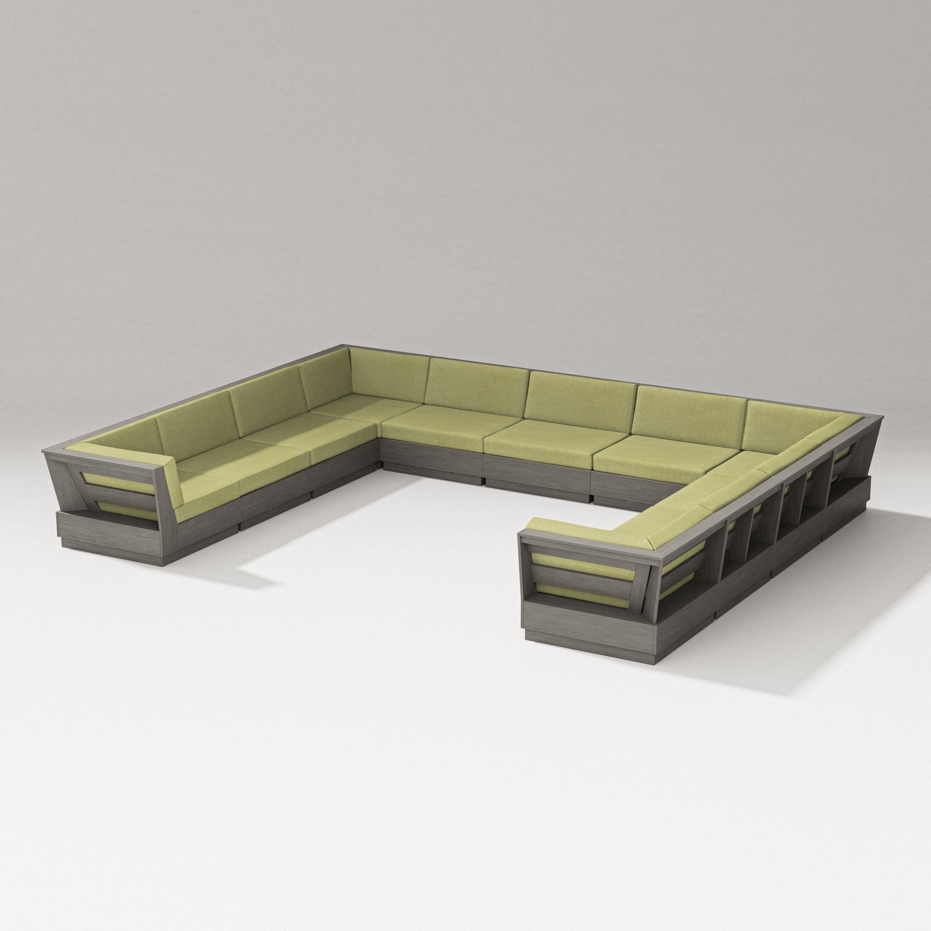 PW Designer Series Elevate Large U-Shaped Sectional in Driftwood / Chartreuse Boucle