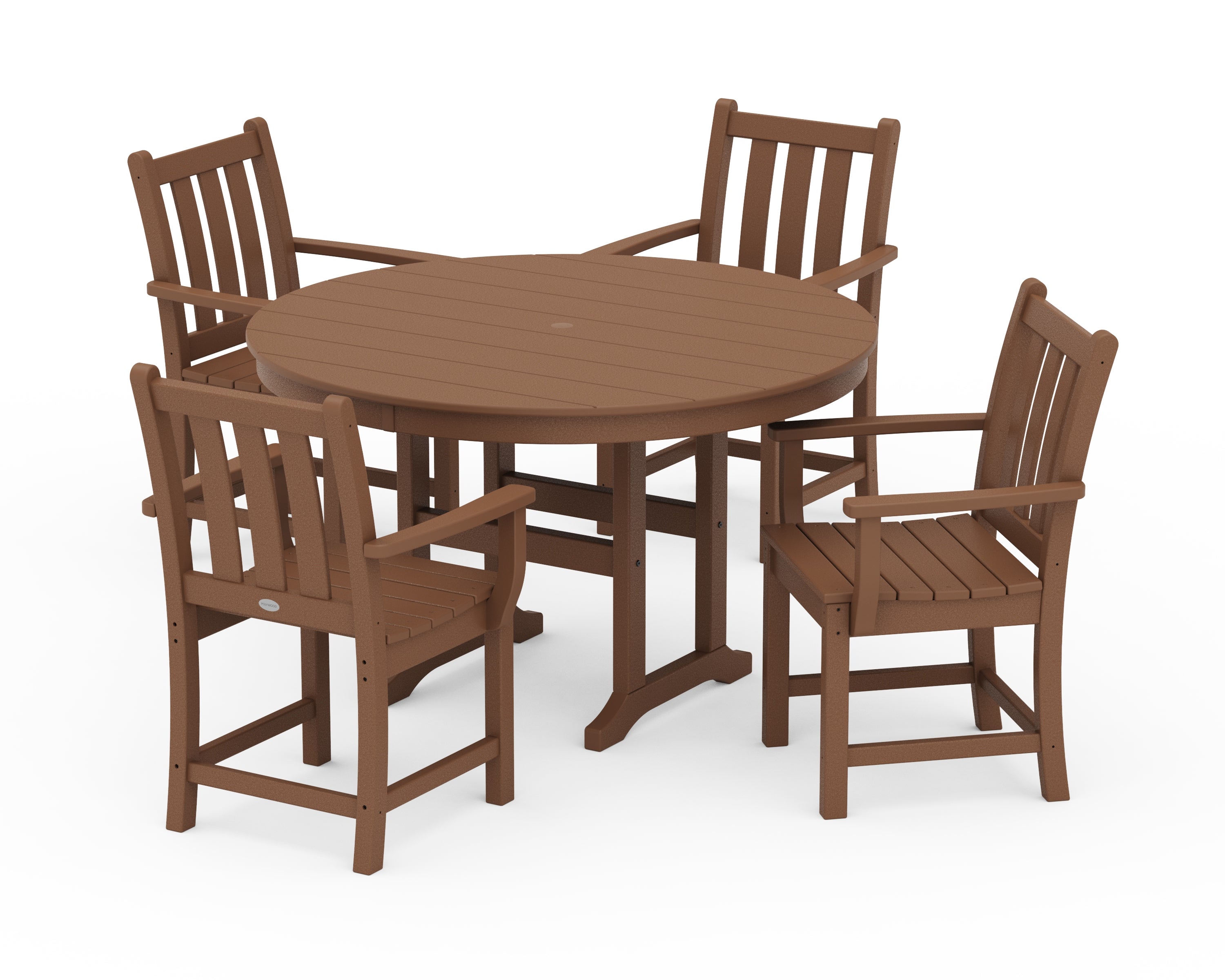 POLYWOOD Traditional Garden 5-Piece Round Farmhouse Dining Set in Teak