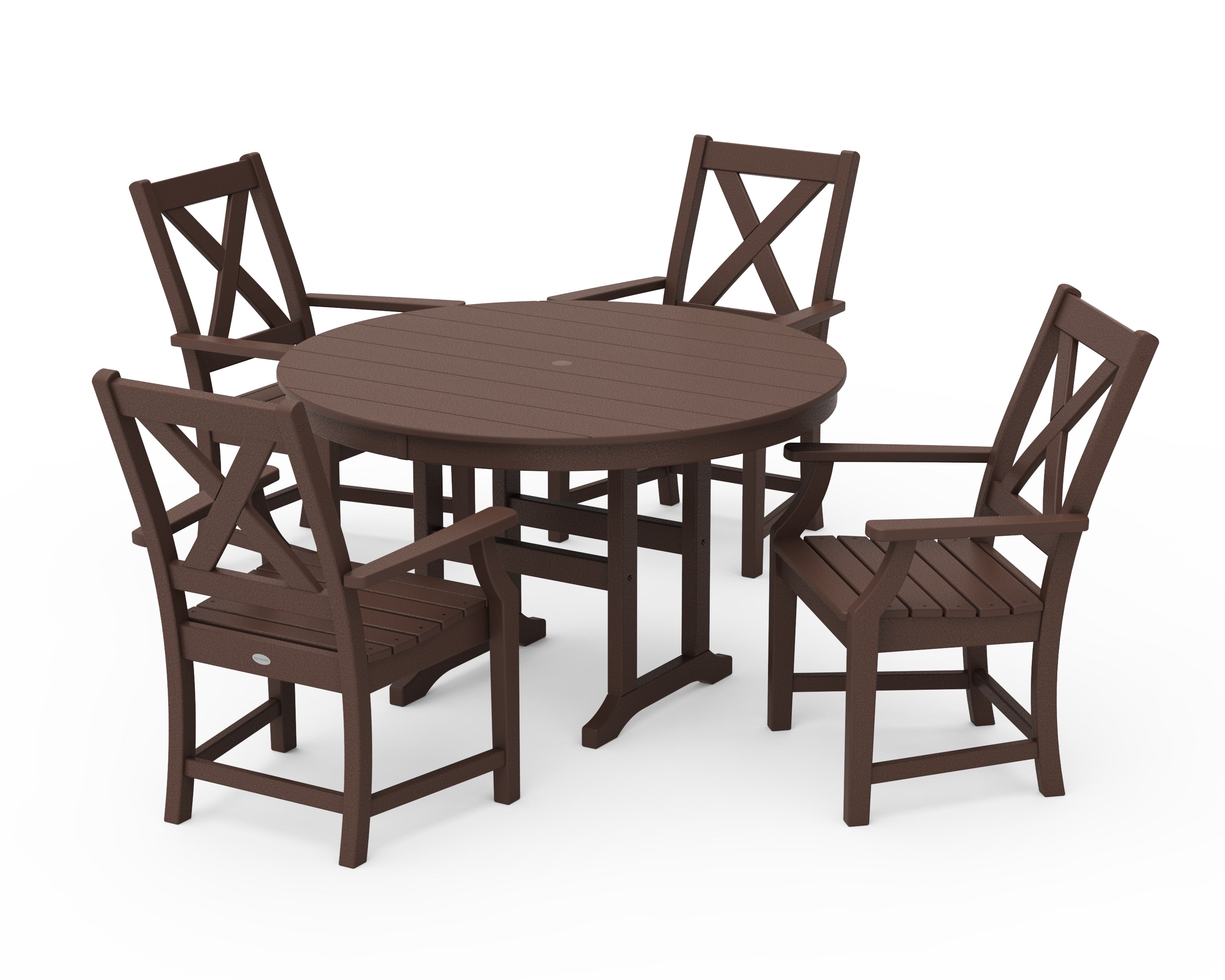 POLYWOOD Braxton 5-Piece Round Farmhouse Dining Set in Mahogany
