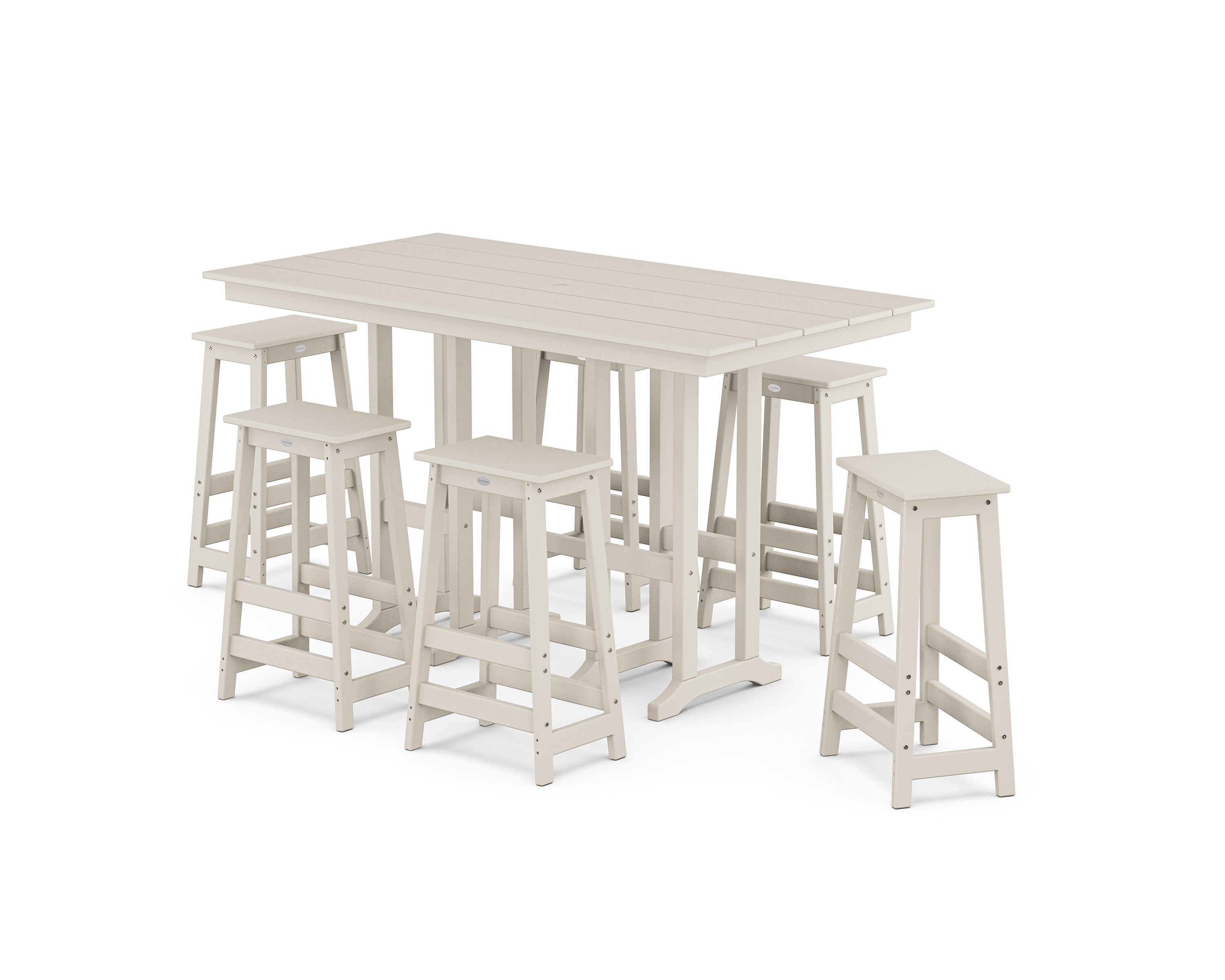 POLYWOOD Modern Studio Bar Stool 7-Piece Set in Sand