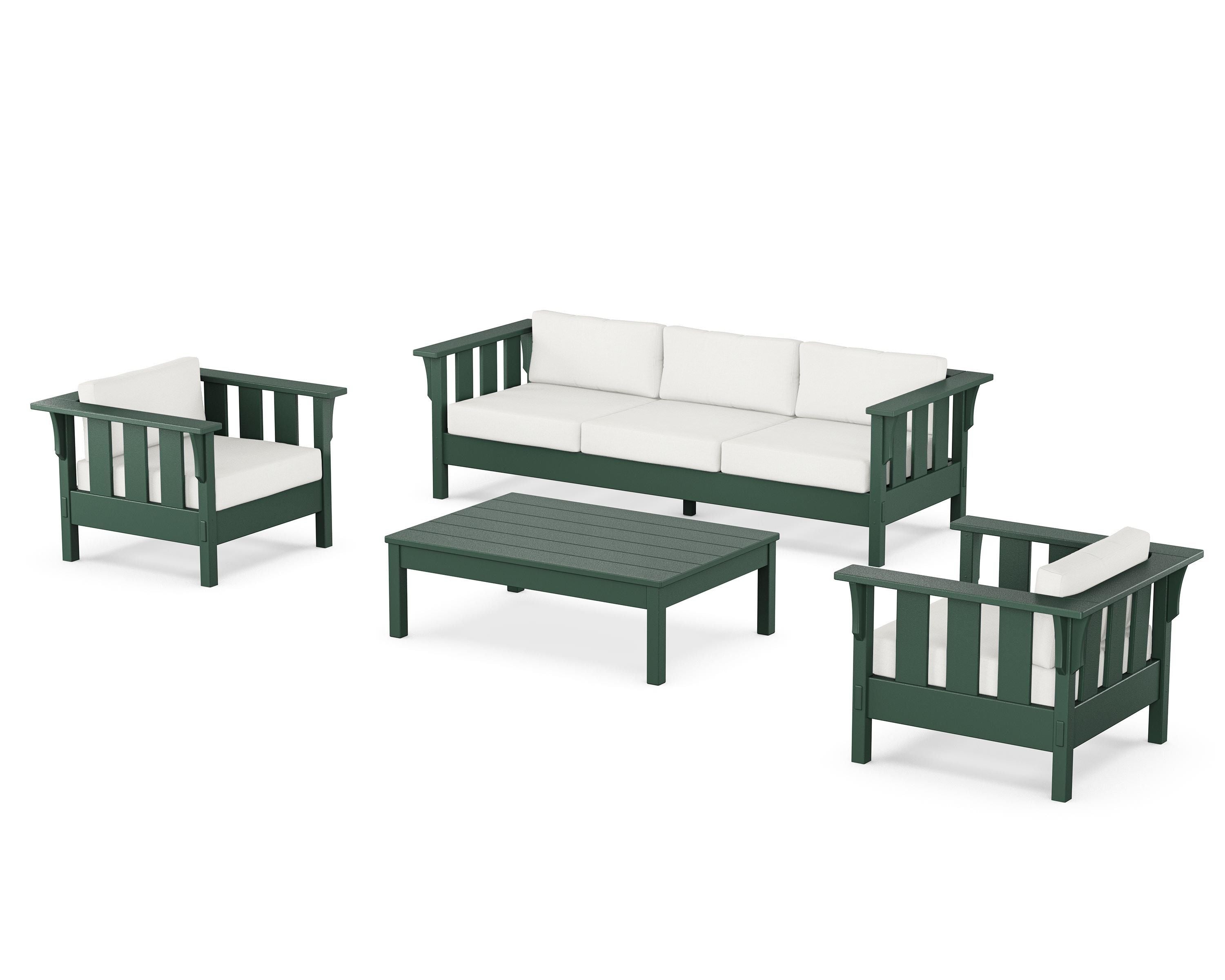 Martha Stewart by POLYWOOD Acadia 4-Piece Deep Seating Set with Sofa in Green / Natural Linen
