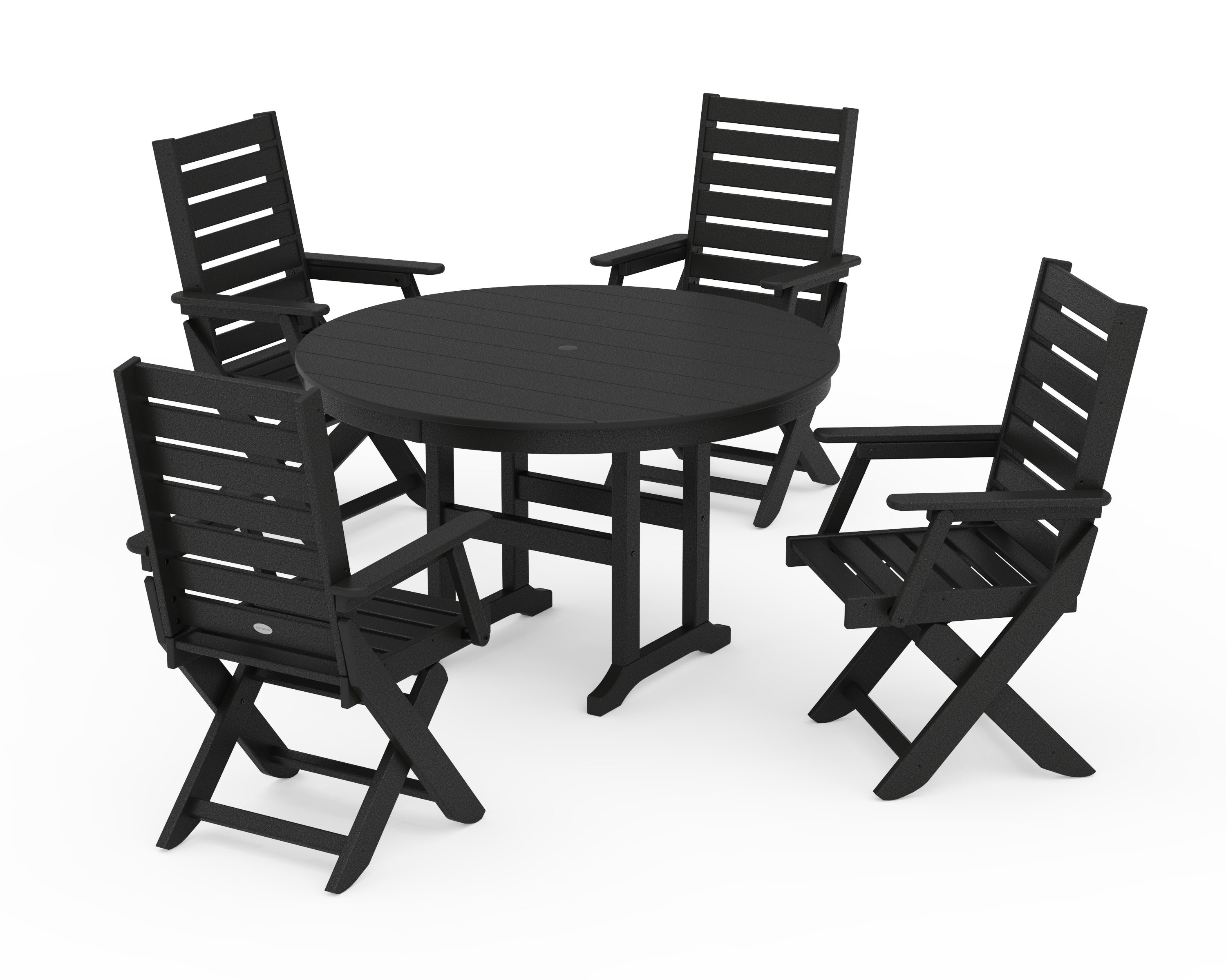 POLYWOOD Captain Folding Chair 5-Piece Round Dining Set in Black