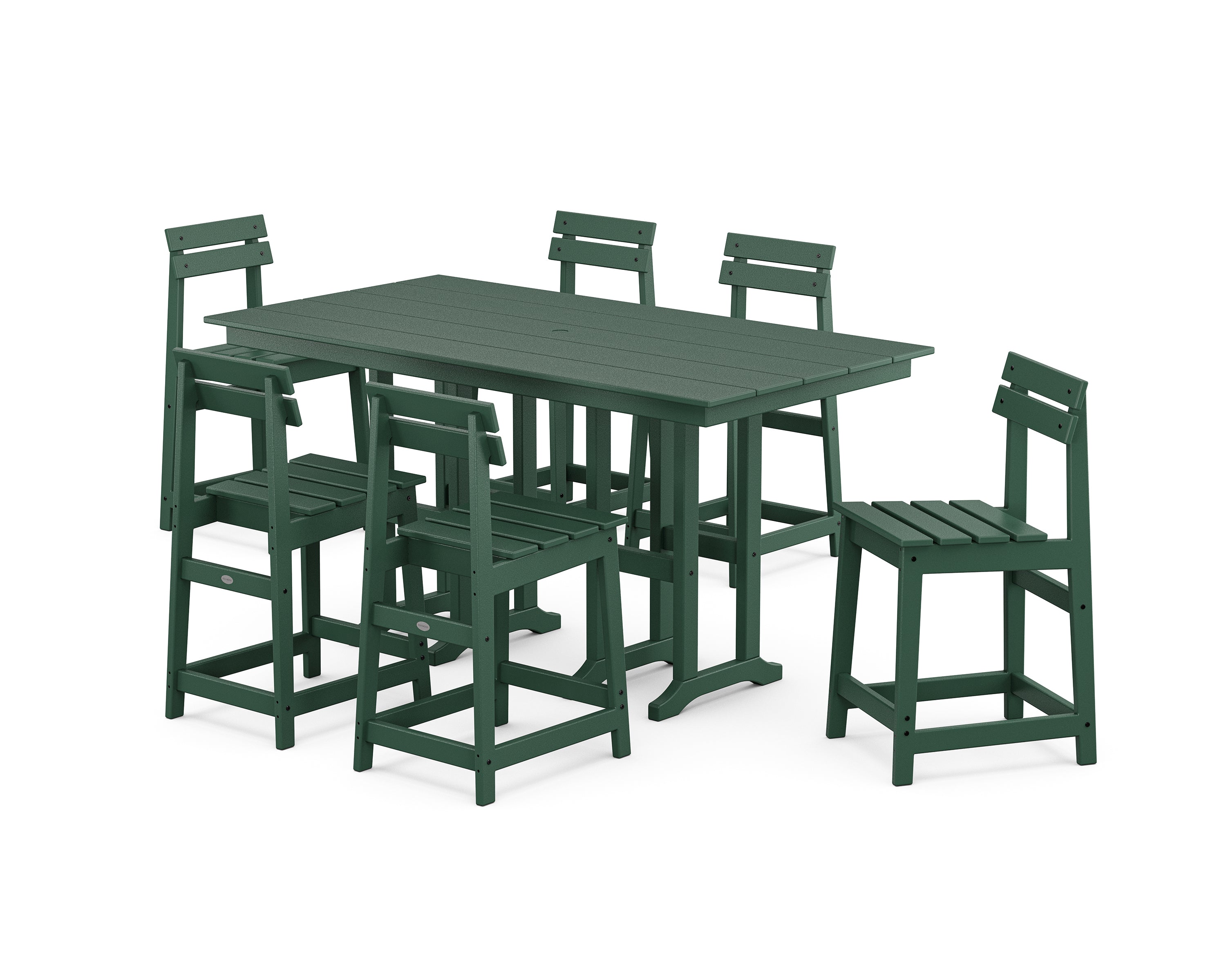 POLYWOOD Modern Studio Plaza Counter Chair 7-Piece Set in Green