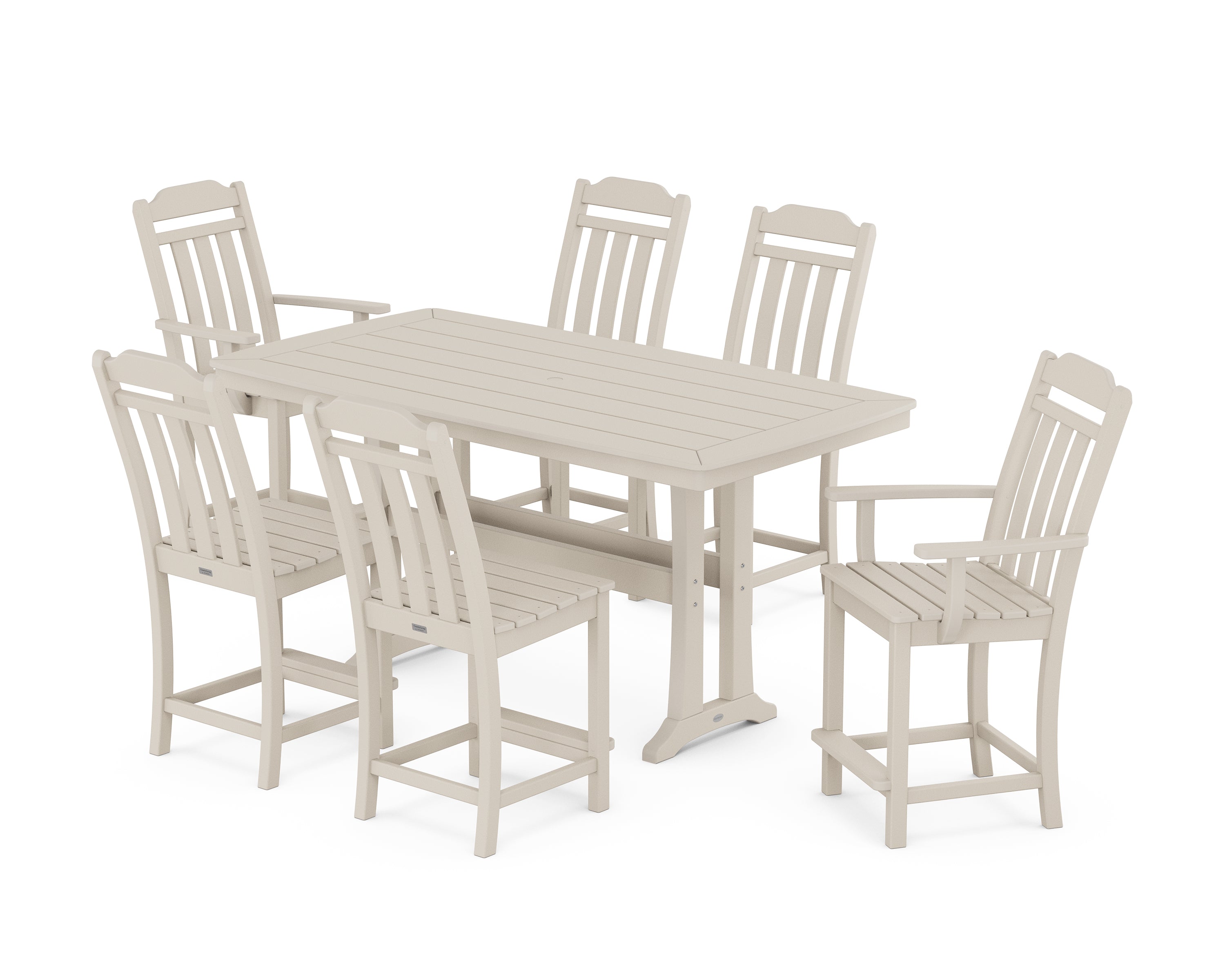 POLYWOOD Country Living 7-Piece Counter Set with Trestle Legs in Sand