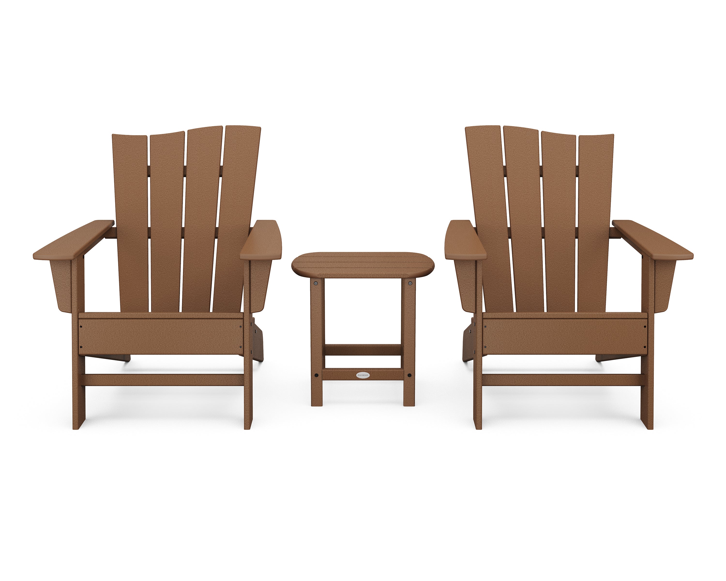 POLYWOOD Wave 3-Piece Adirondack Chair Set in Teak
