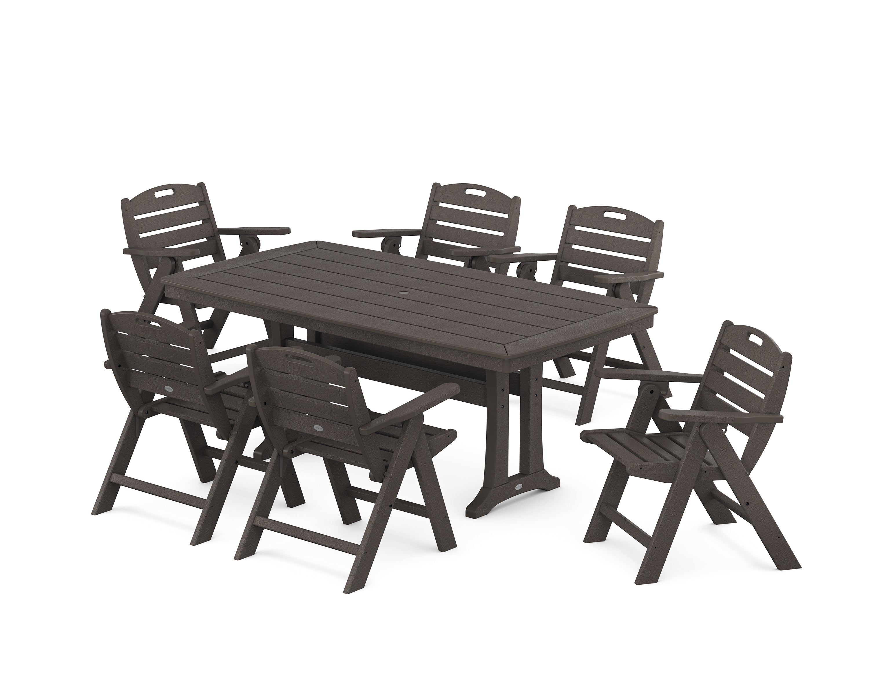 POLYWOOD Nautical Lowback 7-Piece Dining Set with Trestle Legs in Vintage Coffee