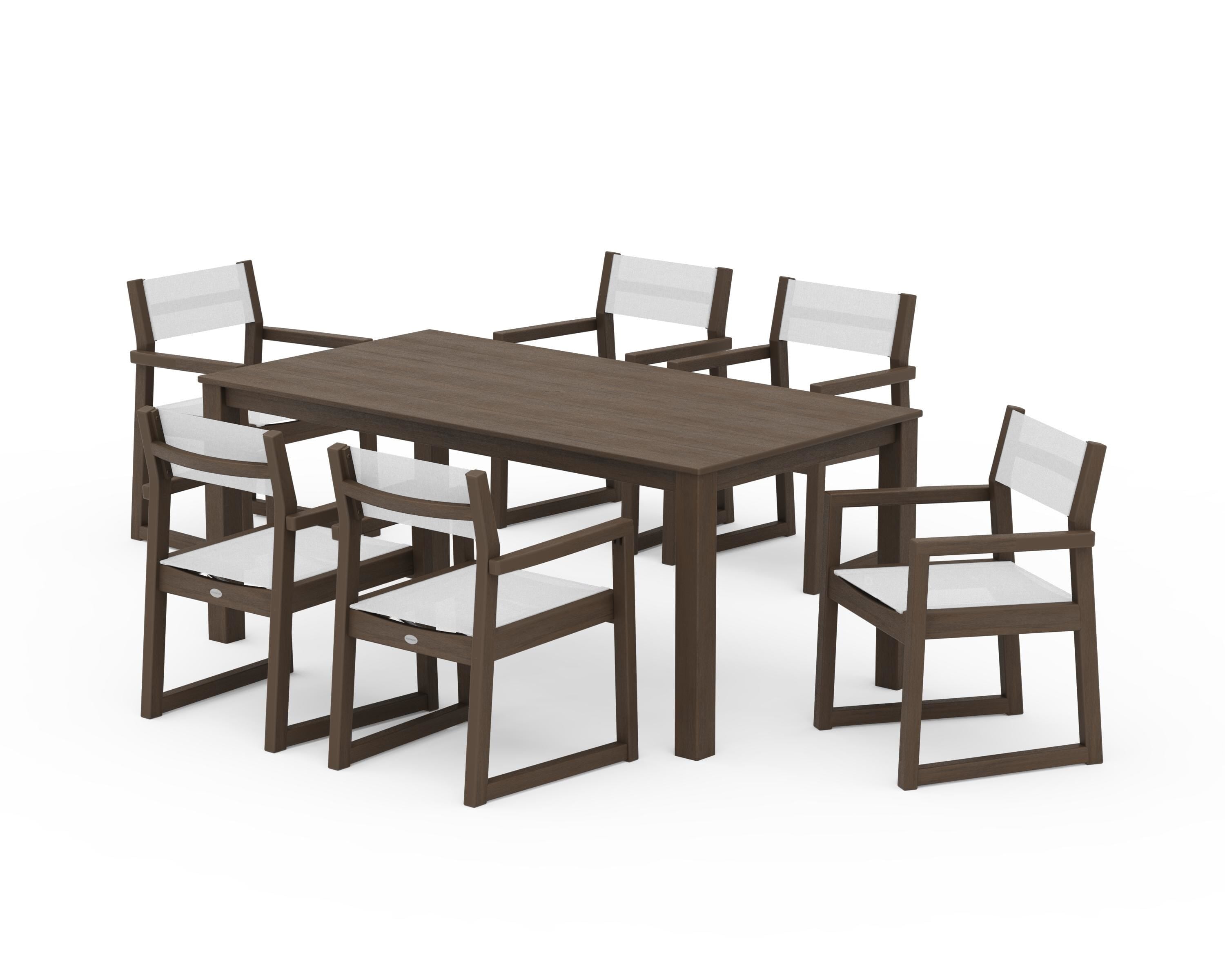 POLYWOOD EDGE Sling Arm Chair 7-Piece Parsons Dining Set in Kona / White Sling