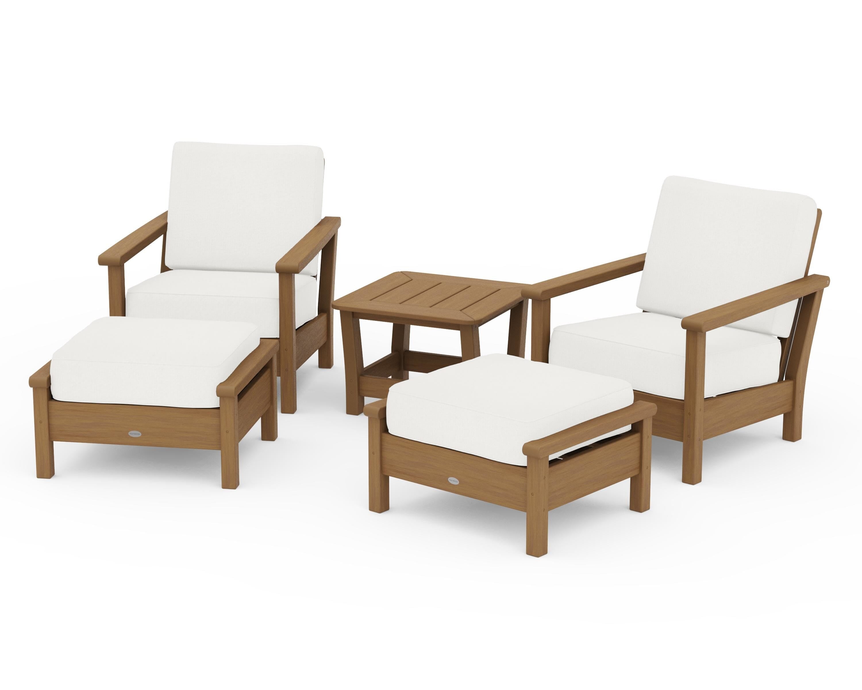 POLYWOOD Harbour 5-Piece Deep Seating Chair Set in Natural / Natural Linen
