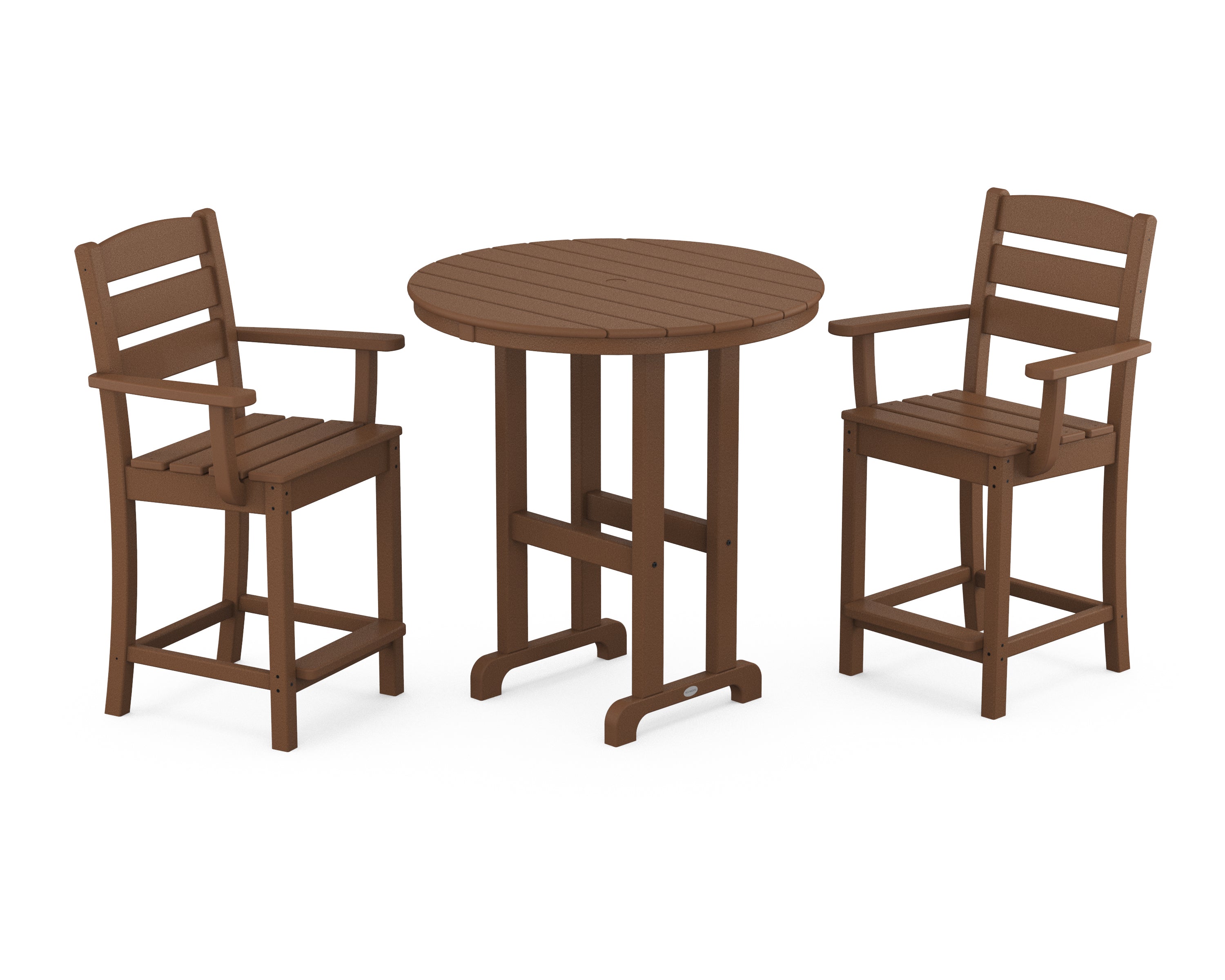 POLYWOOD® Lakeside 3-Piece Round Farmhouse Arm Chair Counter Set in Teak