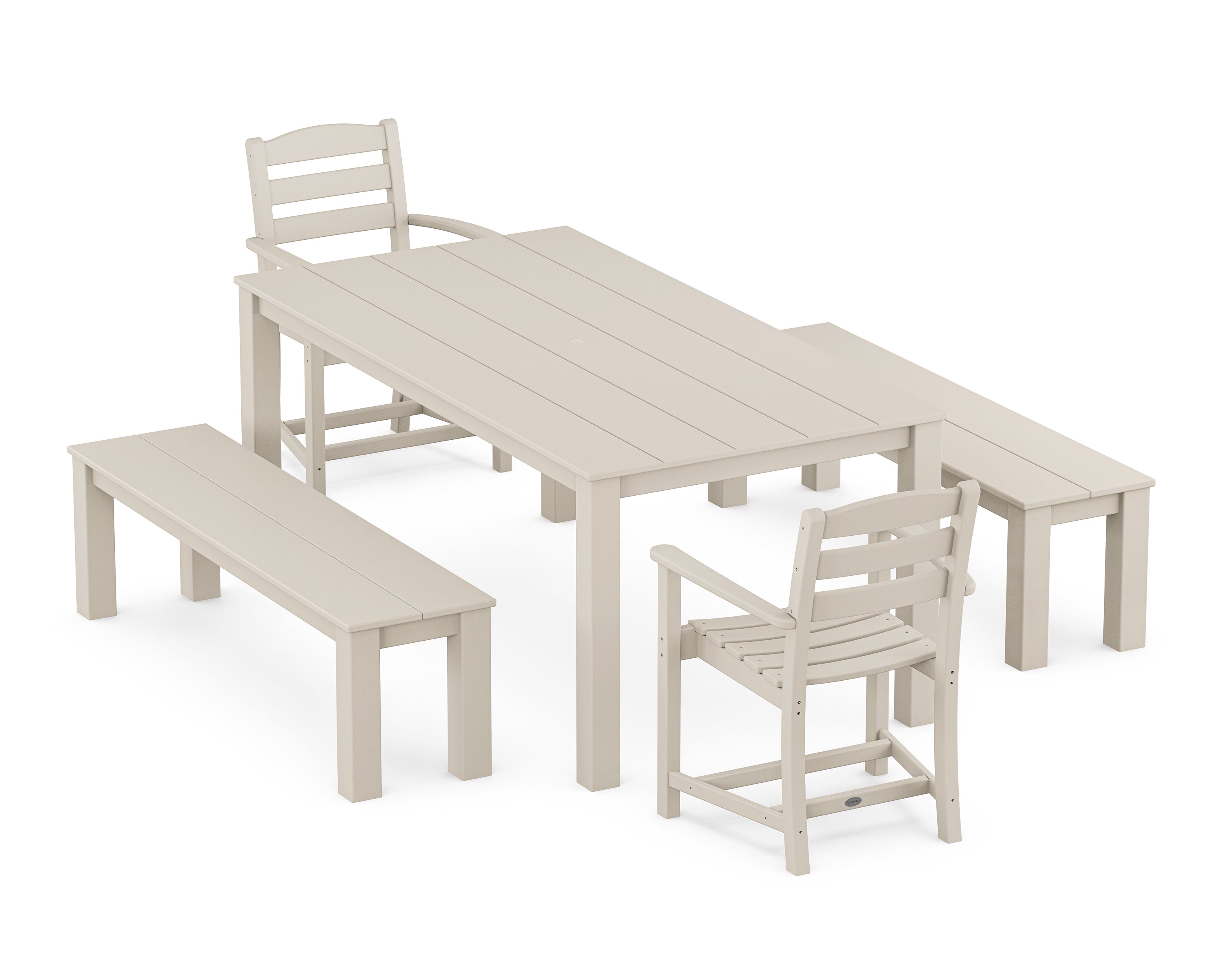 POLYWOOD La Casa Cafe' 5-Piece Parsons Dining Set with Benches in Sand