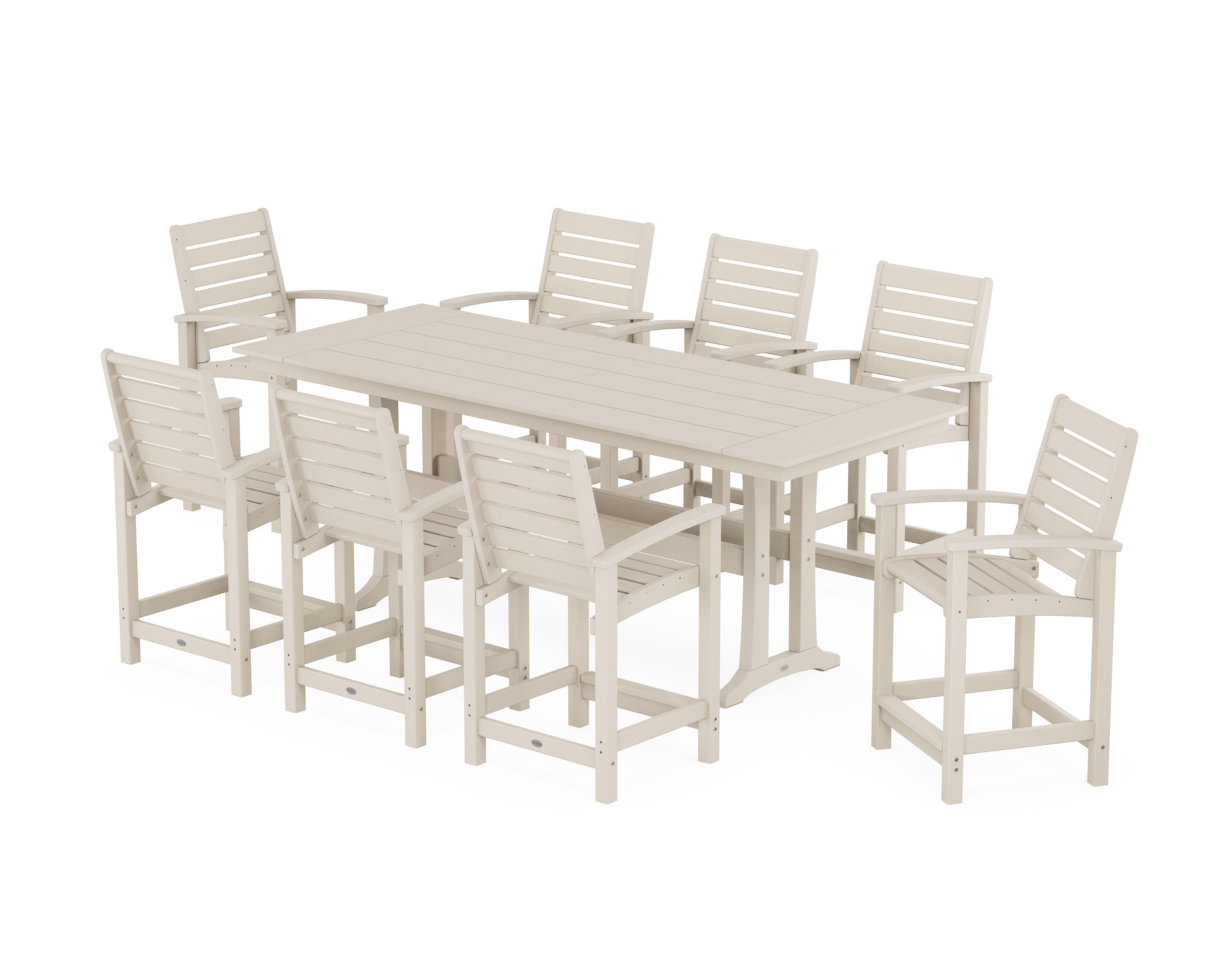 POLYWOOD Signature 9-Piece Farmhouse Counter Set with Trestle Legs in Sand
