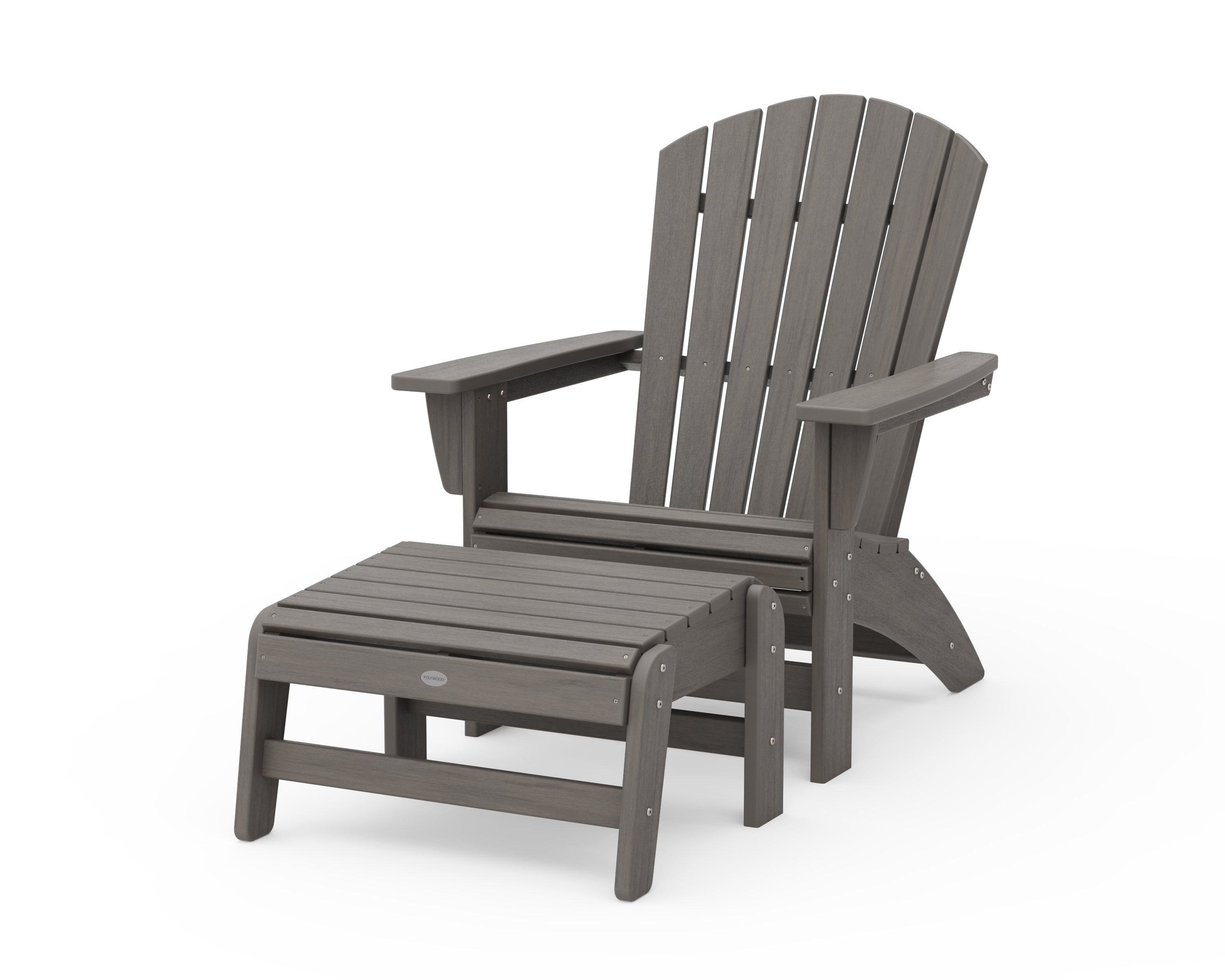 POLYWOOD Nautical Grand Adirondack Chair with Ottoman in Driftwood