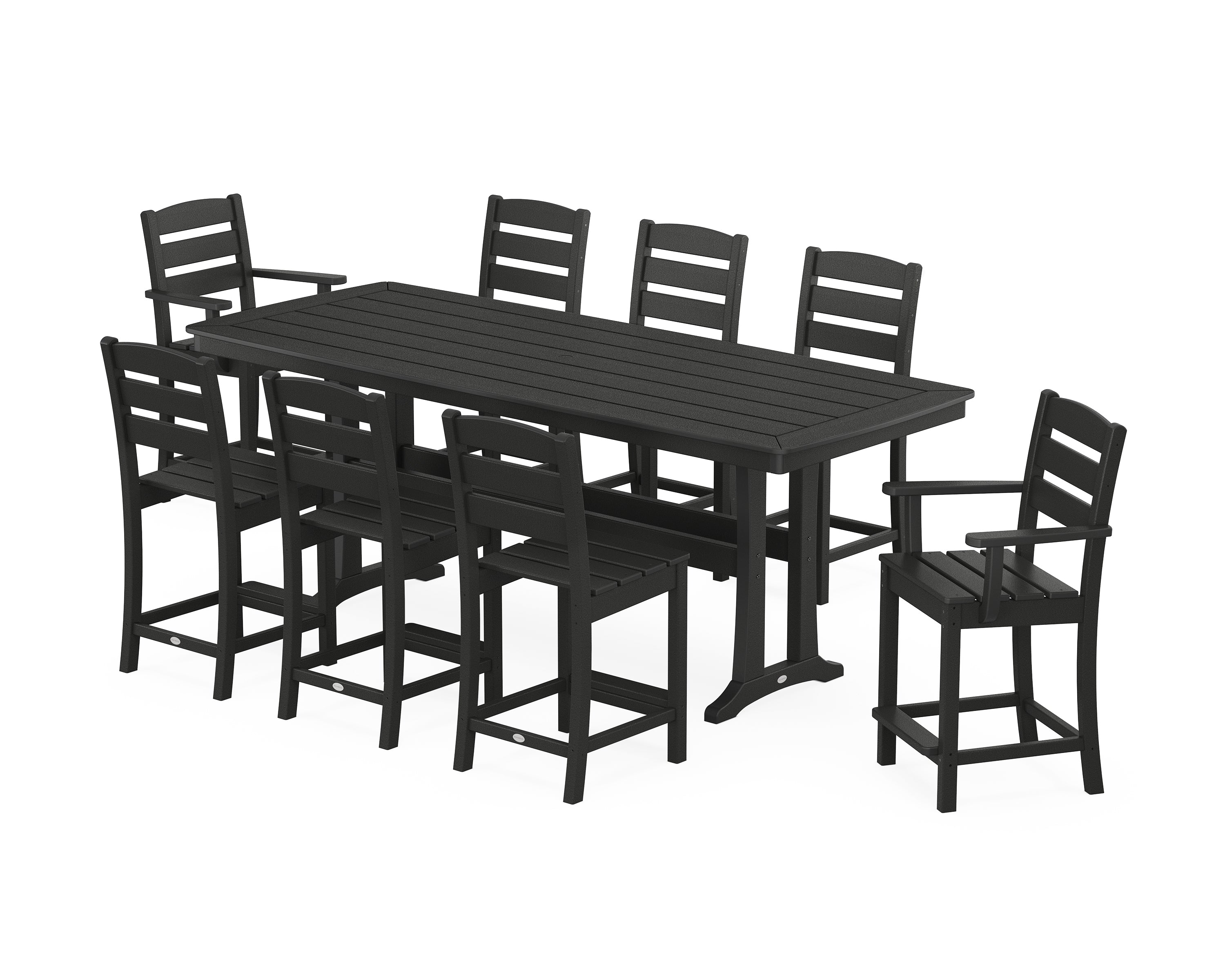 POLYWOOD Lakeside 9-Piece Counter Set with Trestle Legs in Black