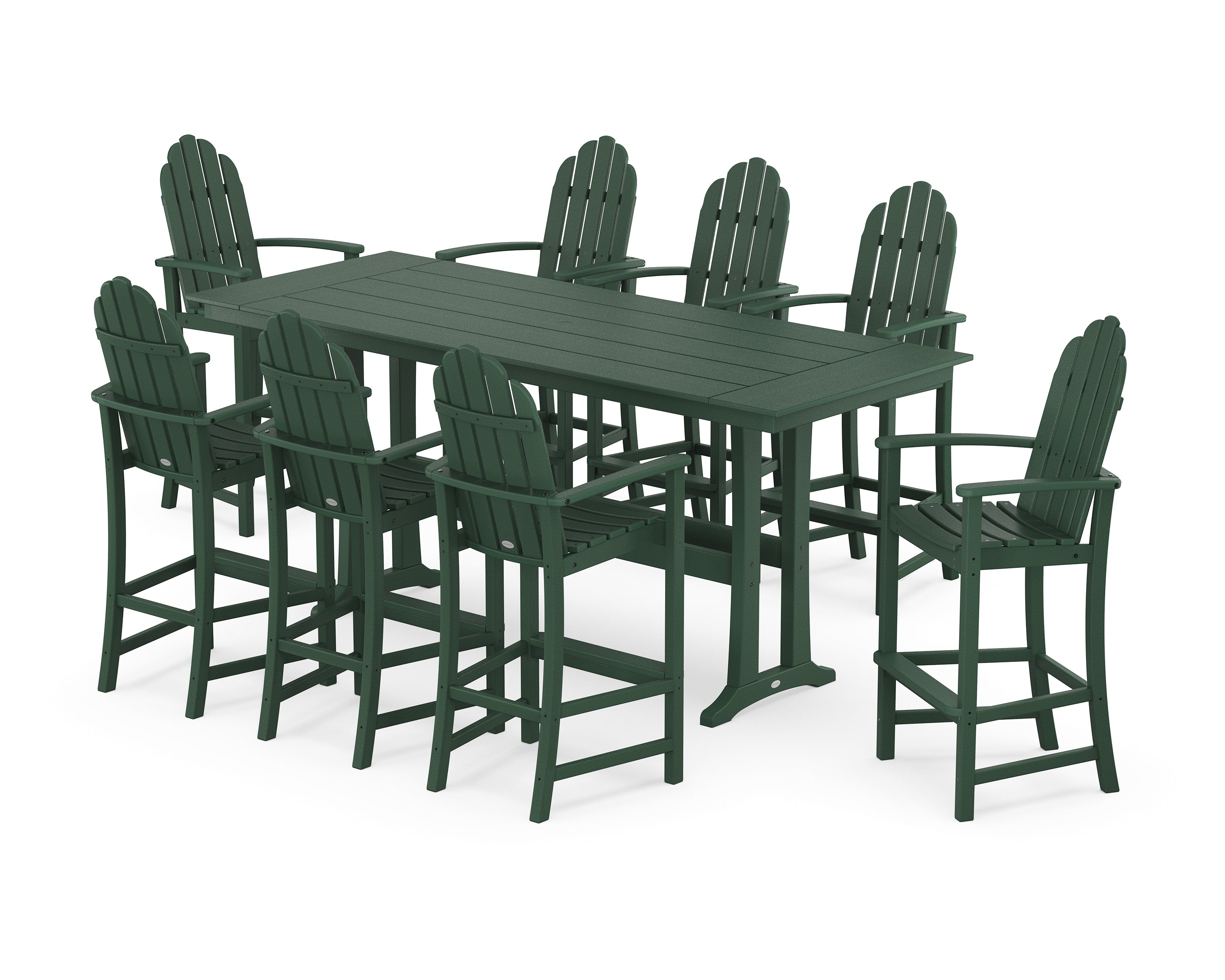 POLYWOOD Classic Adirondack 9-Piece Farmhouse Bar Set with Trestle Legs in Green