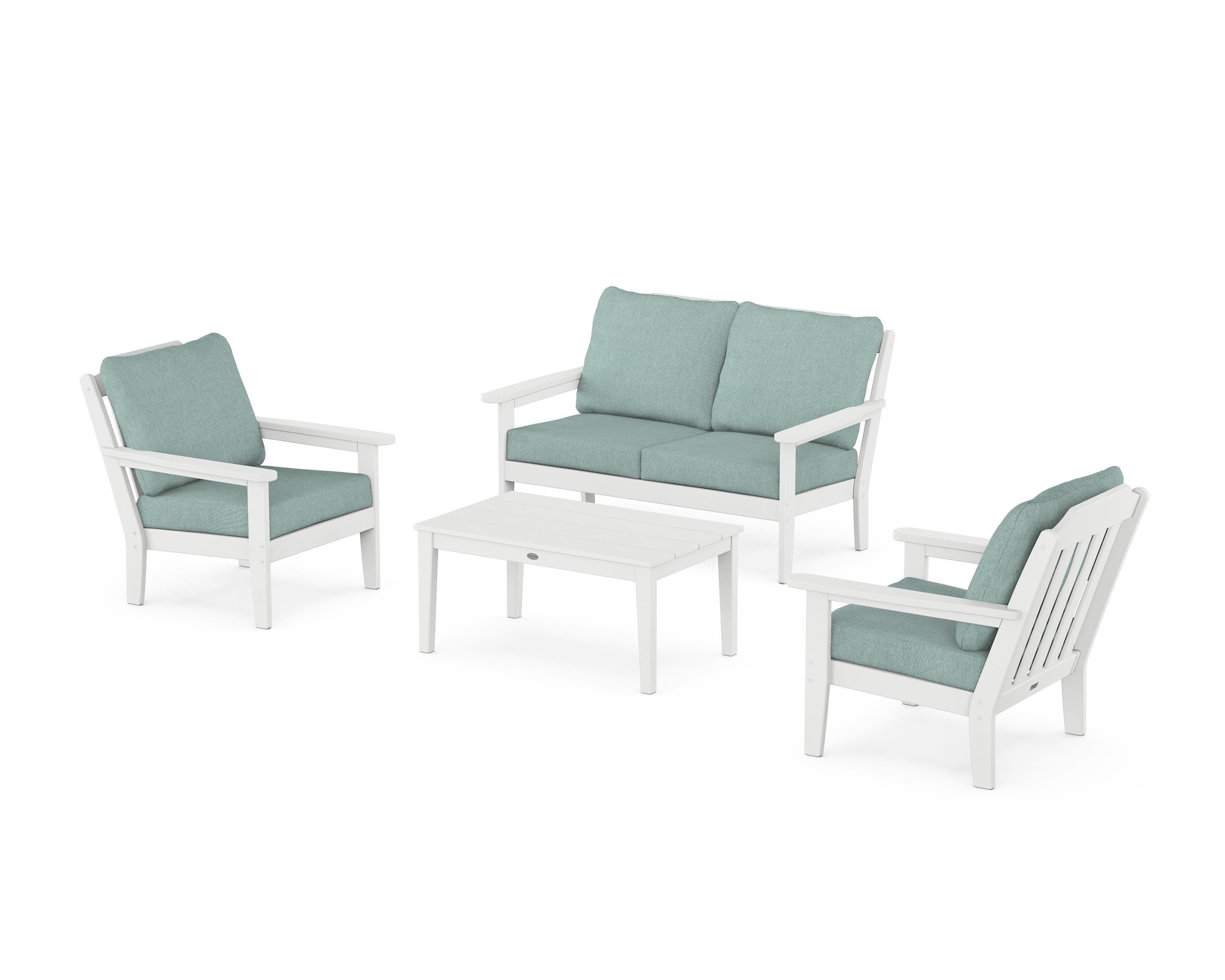 Country Living Cottage 4-Piece Deep Seating Set with Loveseat in White / Glacier Spa