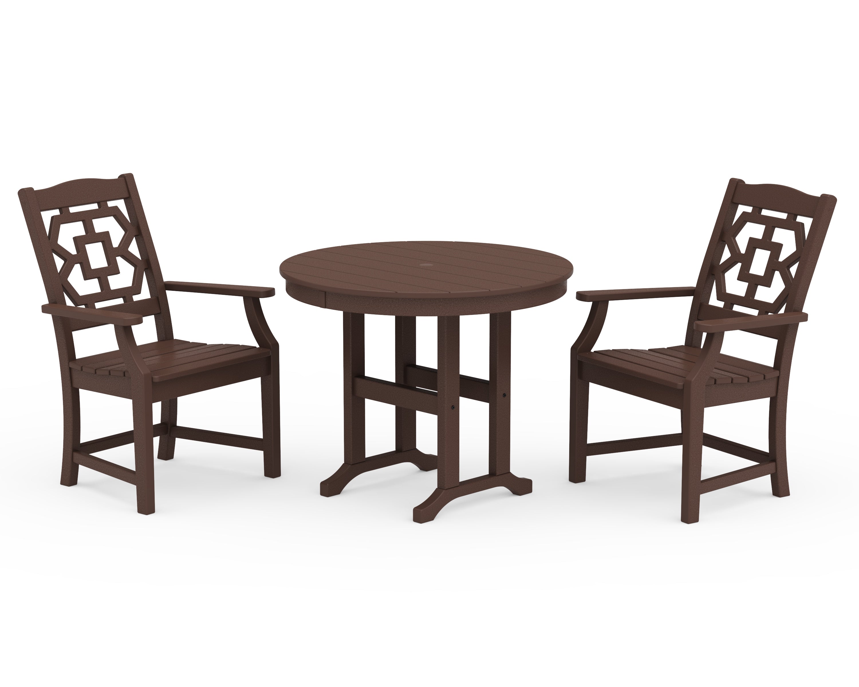 Martha Stewart by POLYWOOD Chinoiserie 3-Piece Farmhouse Dining Set in Mahogany