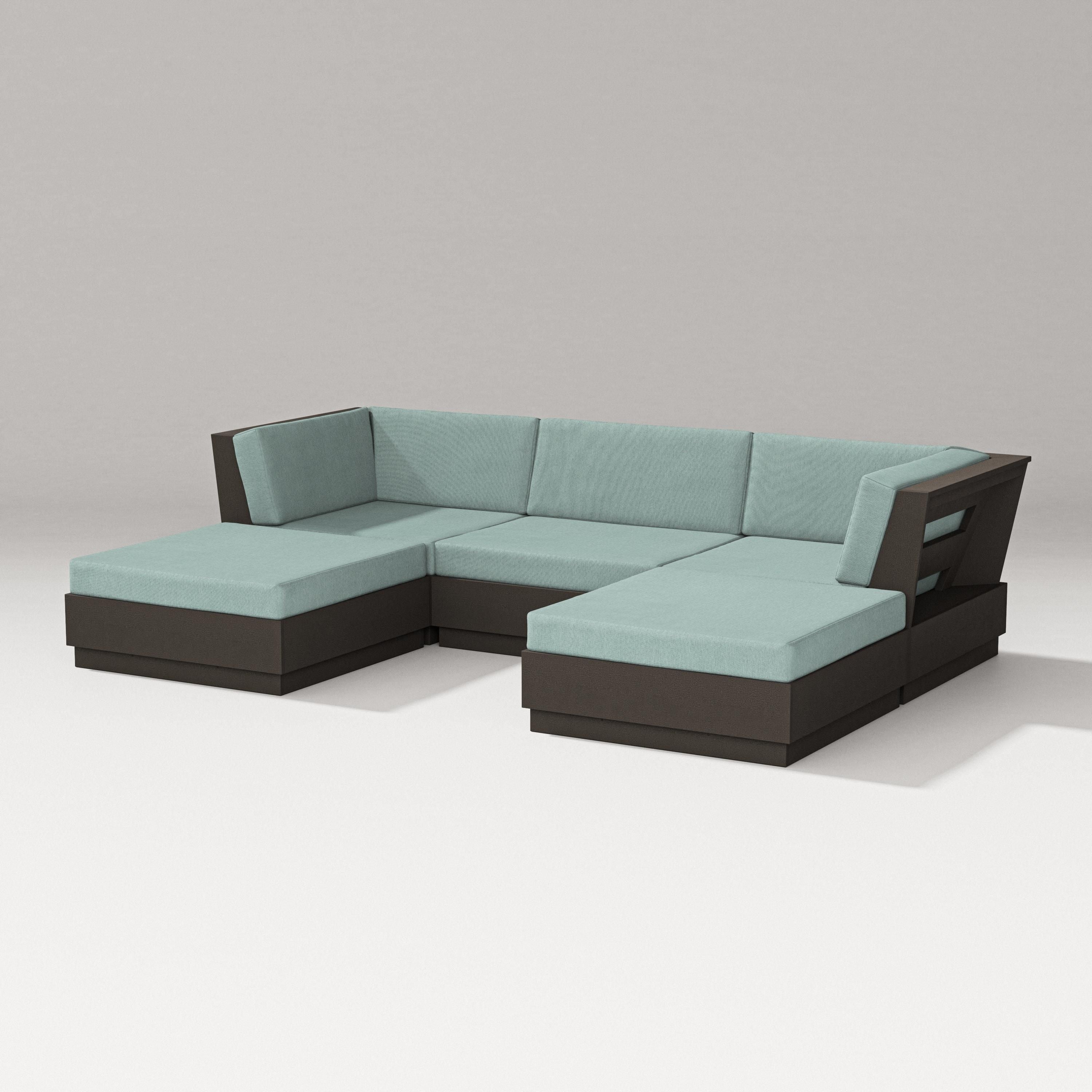 PW Designer Series Elevate Double Chaise Sectional in Vintage Coffee / Glacier Spa