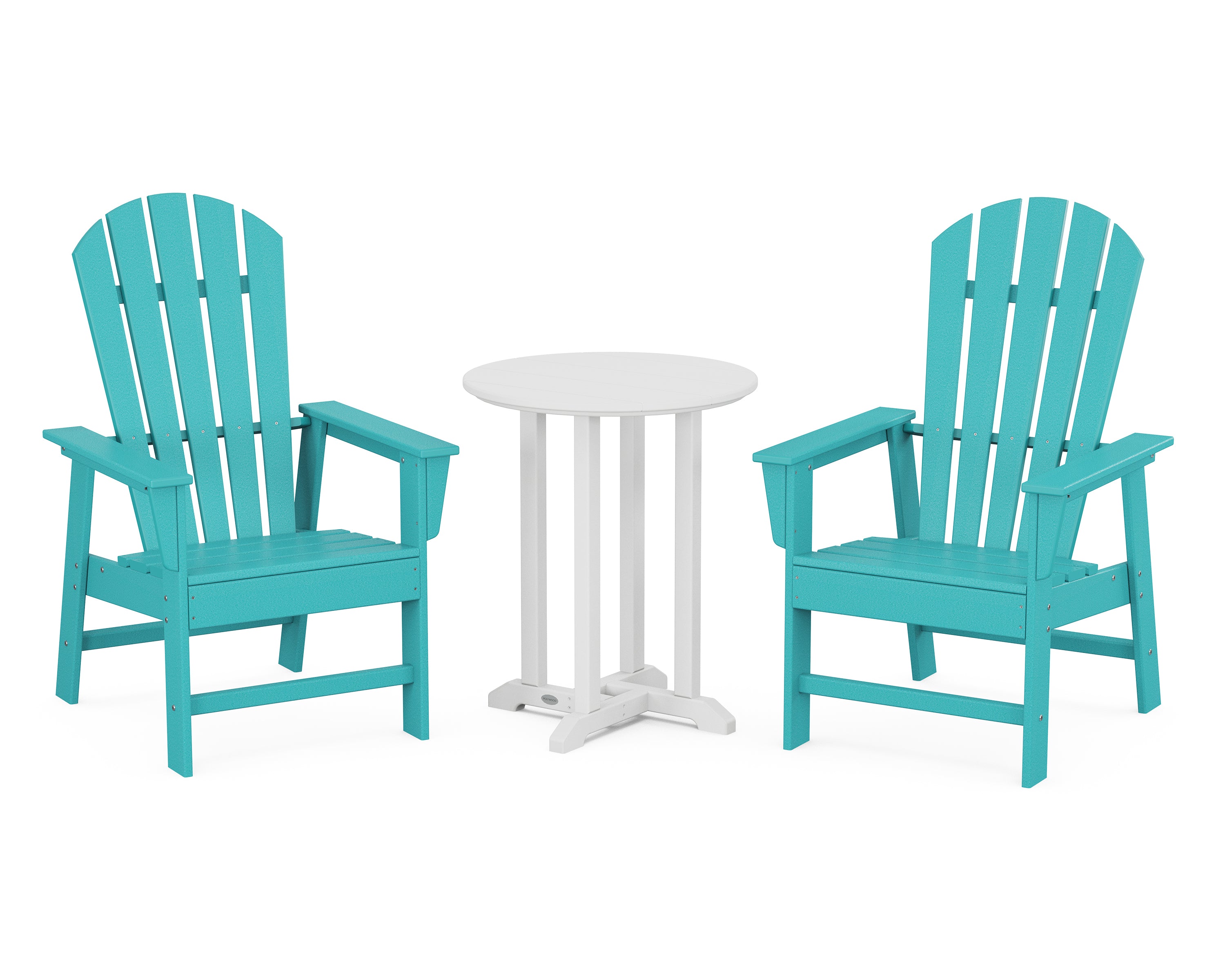 POLYWOOD South Beach 3-Piece Round Farmhouse Bistro Dining Set in Aruba / White