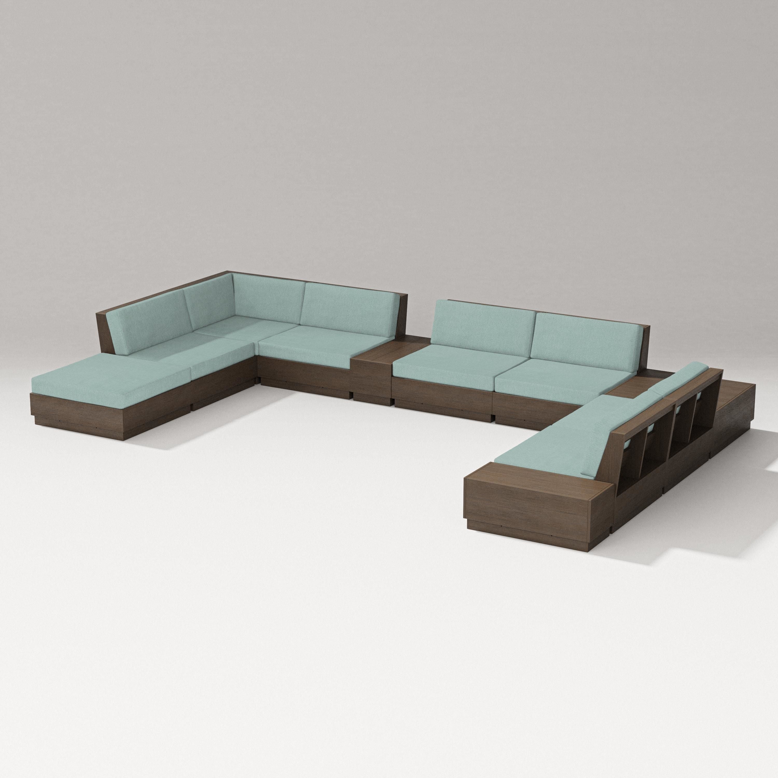 PW Designer Series Elevate 11-Piece Conversation Sectional Set in Kona / Glacier Spa