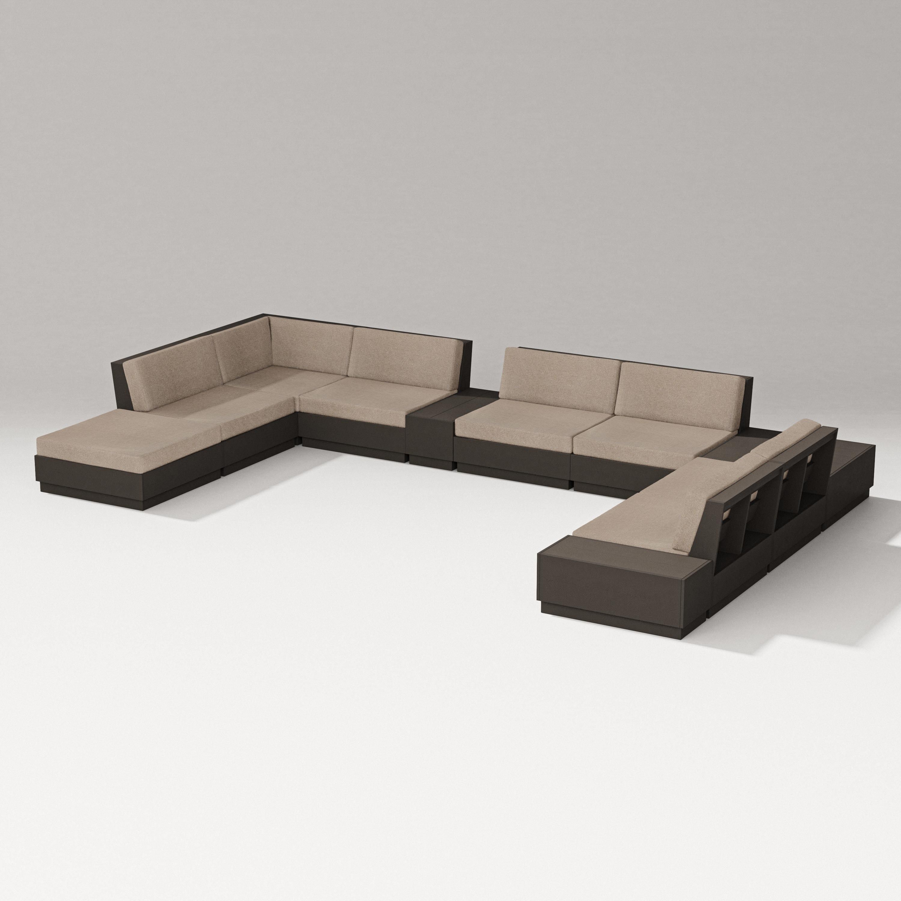 PW Designer Series Elevate 11-Piece Conversation Sectional Set in Vintage Coffee / Spiced Burlap