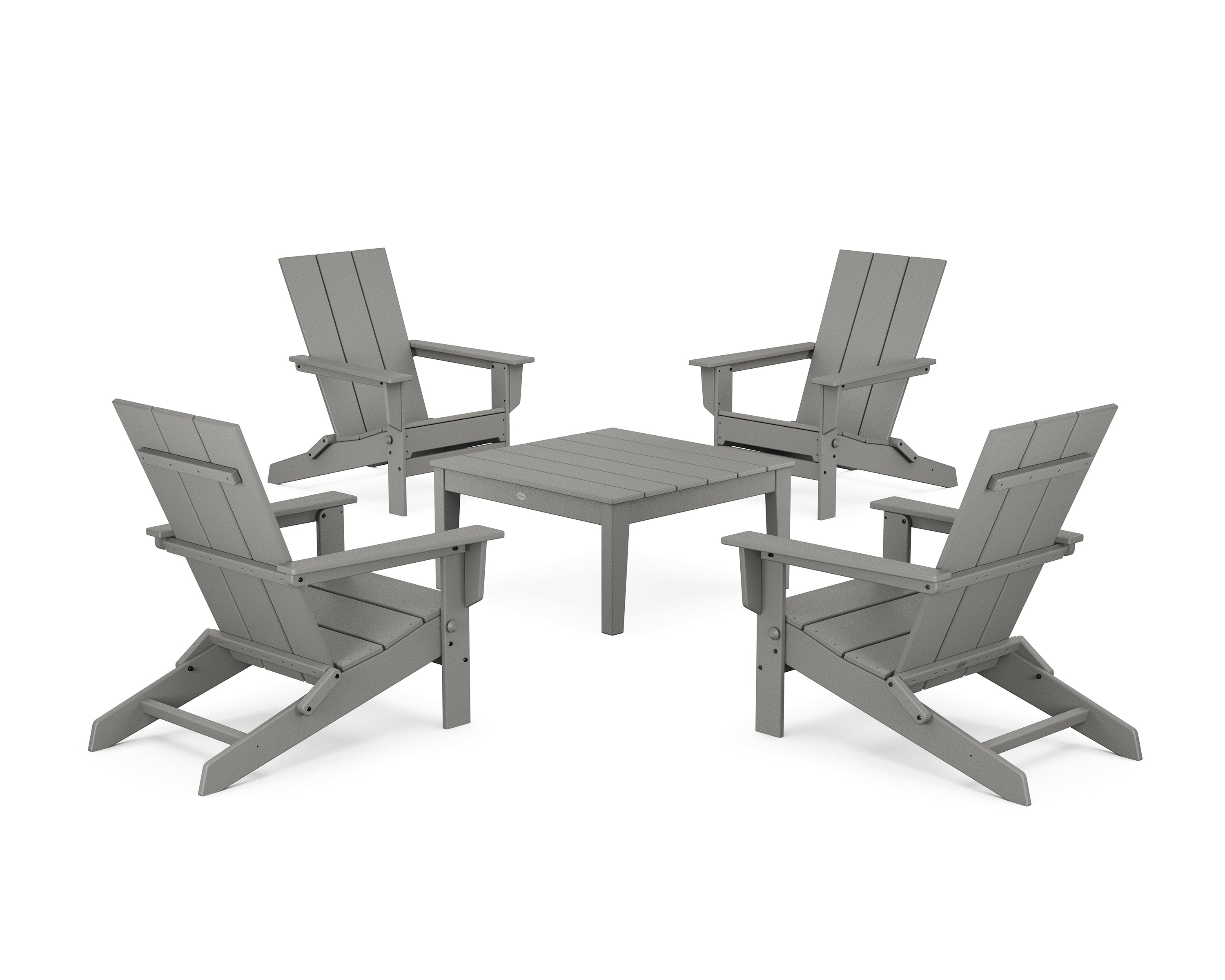POLYWOOD 5-Piece Modern Studio Folding Adirondack Chair Conversation Group in Slate Grey