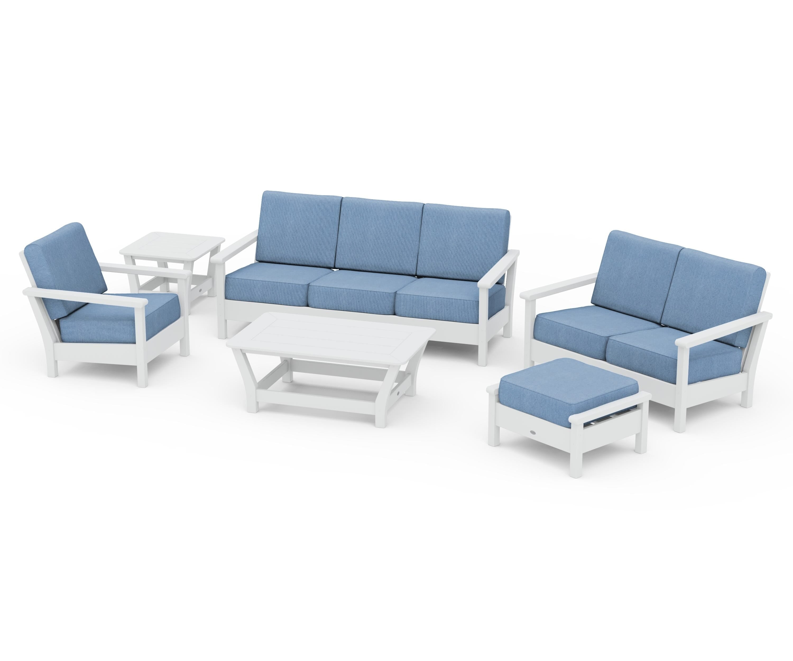 POLYWOOD Harbour 6-Piece Outdoor Living Set in White / Sky Blue