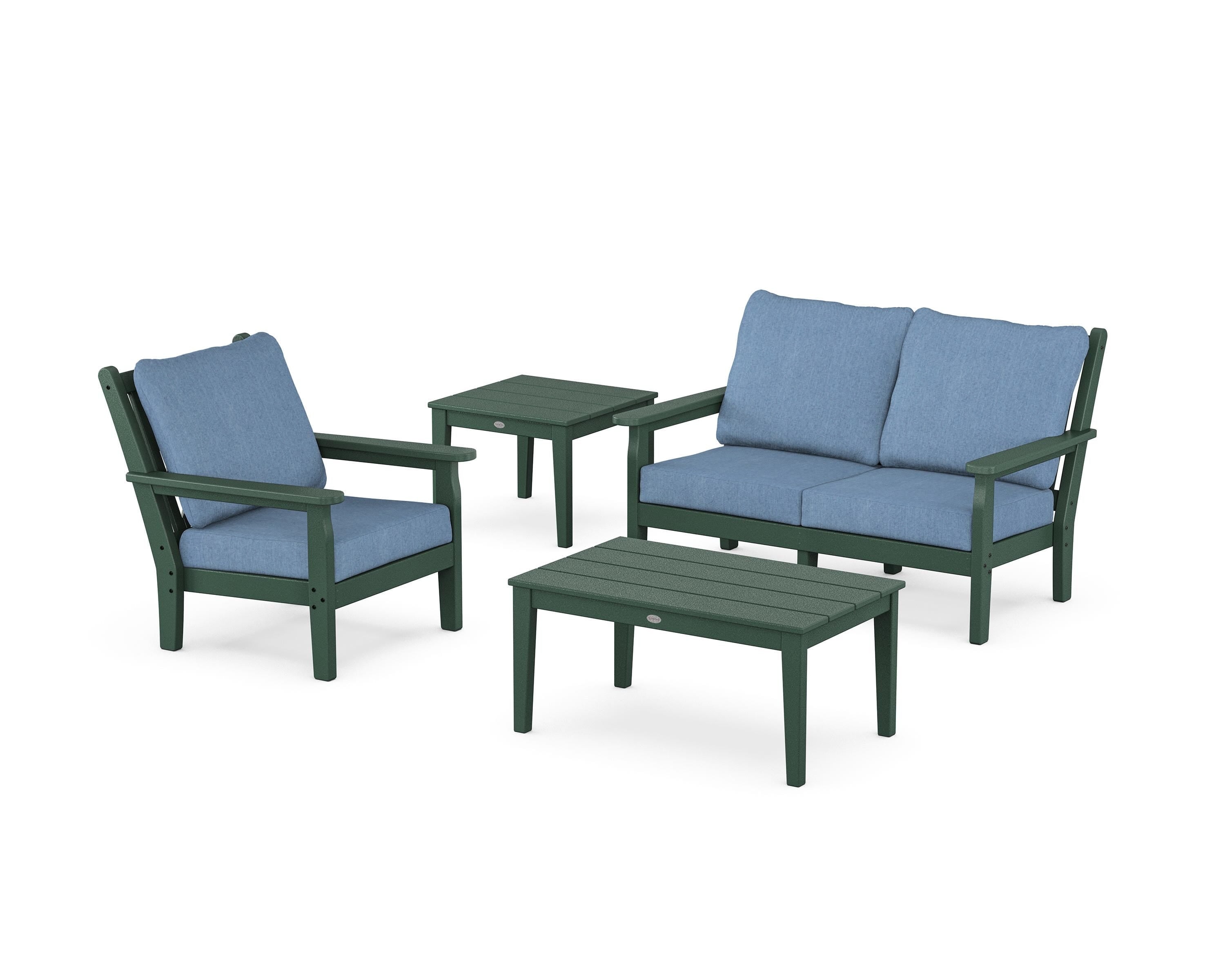 POLYWOOD Chippendale 4-Piece Deep Seating Set in Green / Sky Blue