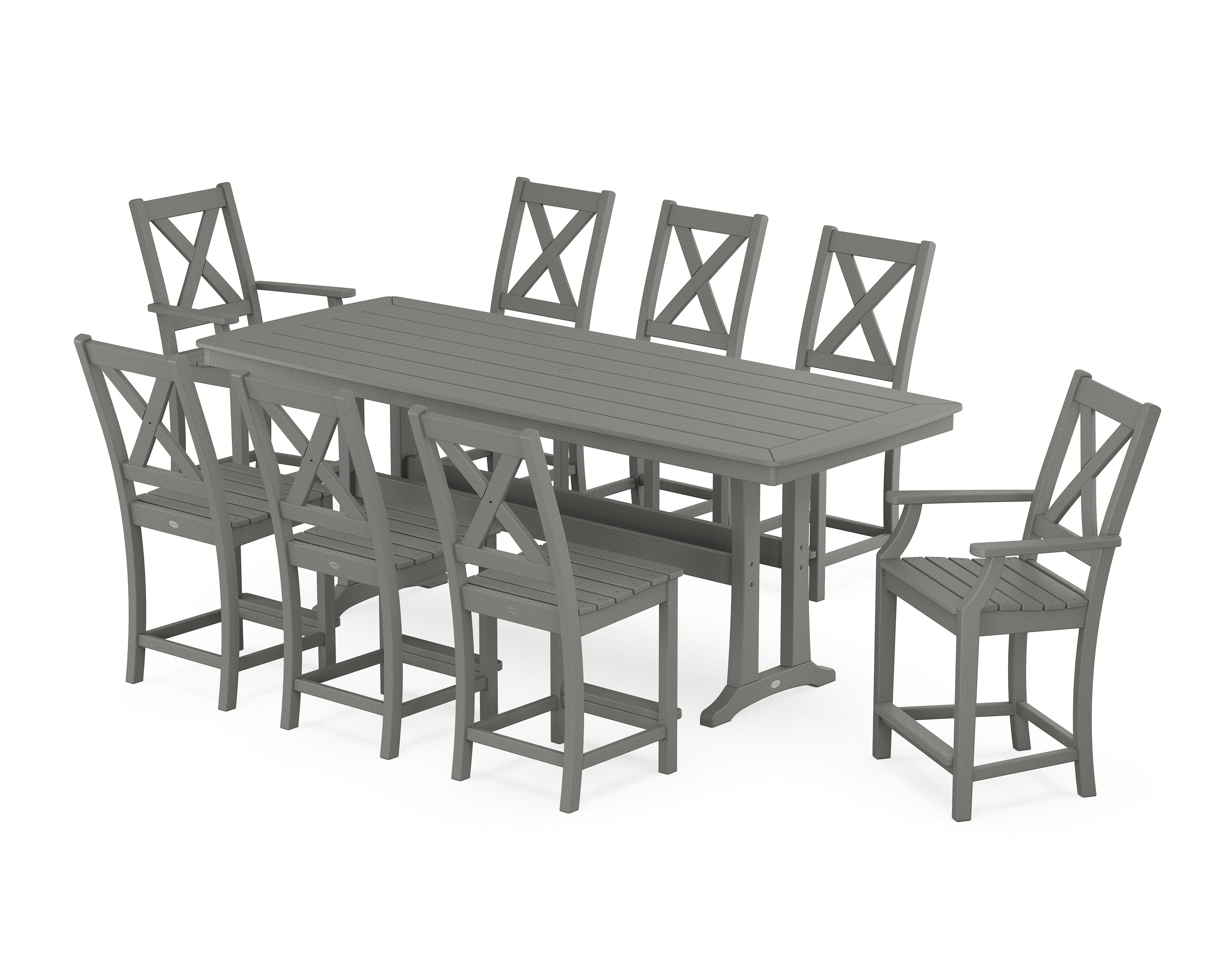 POLYWOOD Braxton 9-Piece Counter Set with Trestle Legs in Slate Grey