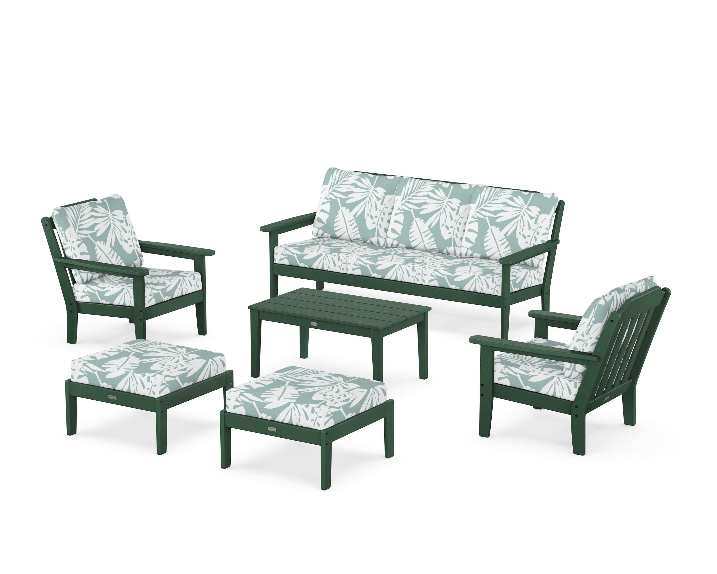 Country Living Cottage 6-Piece Lounge Sofa Set in Green / Leaf Glacier Spa