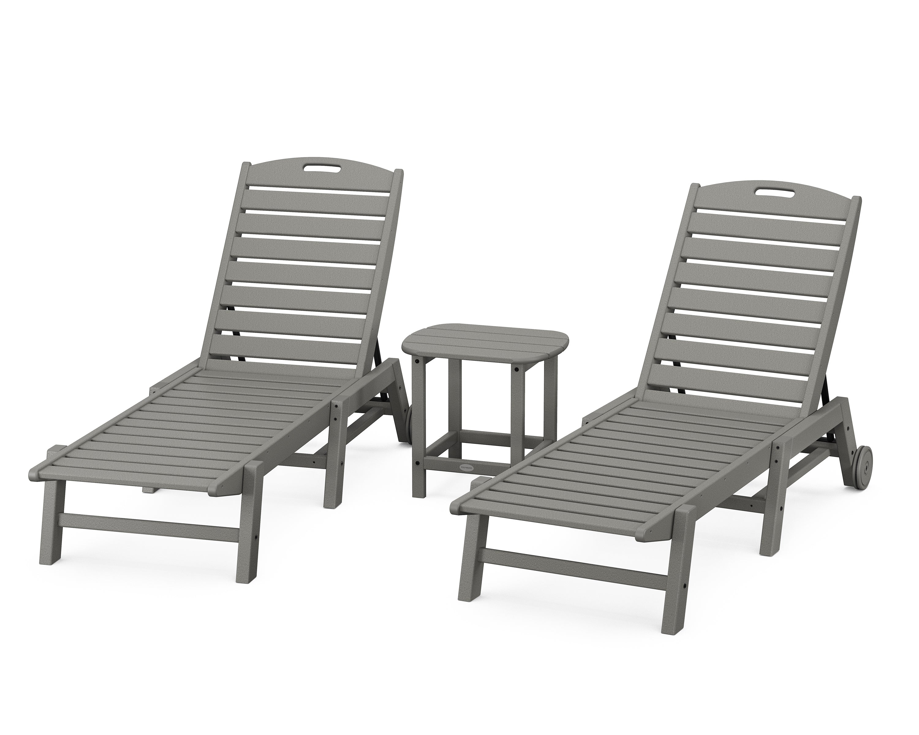 POLYWOOD Nautical 3-Piece Chaise Lounge with Wheels Set with South Beach 18" Side Table in Slate Grey