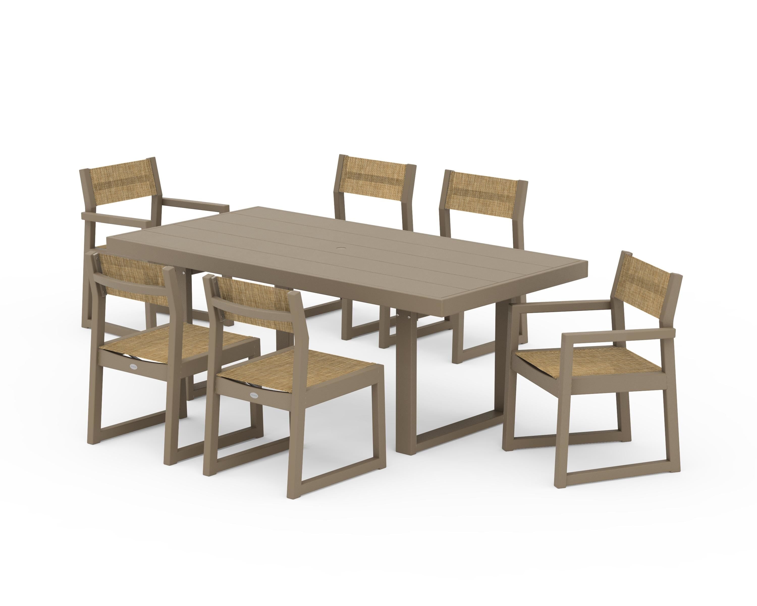 POLYWOOD EDGE Sling 7-Piece Dining Set in Vintage Sahara / Burlap Sling