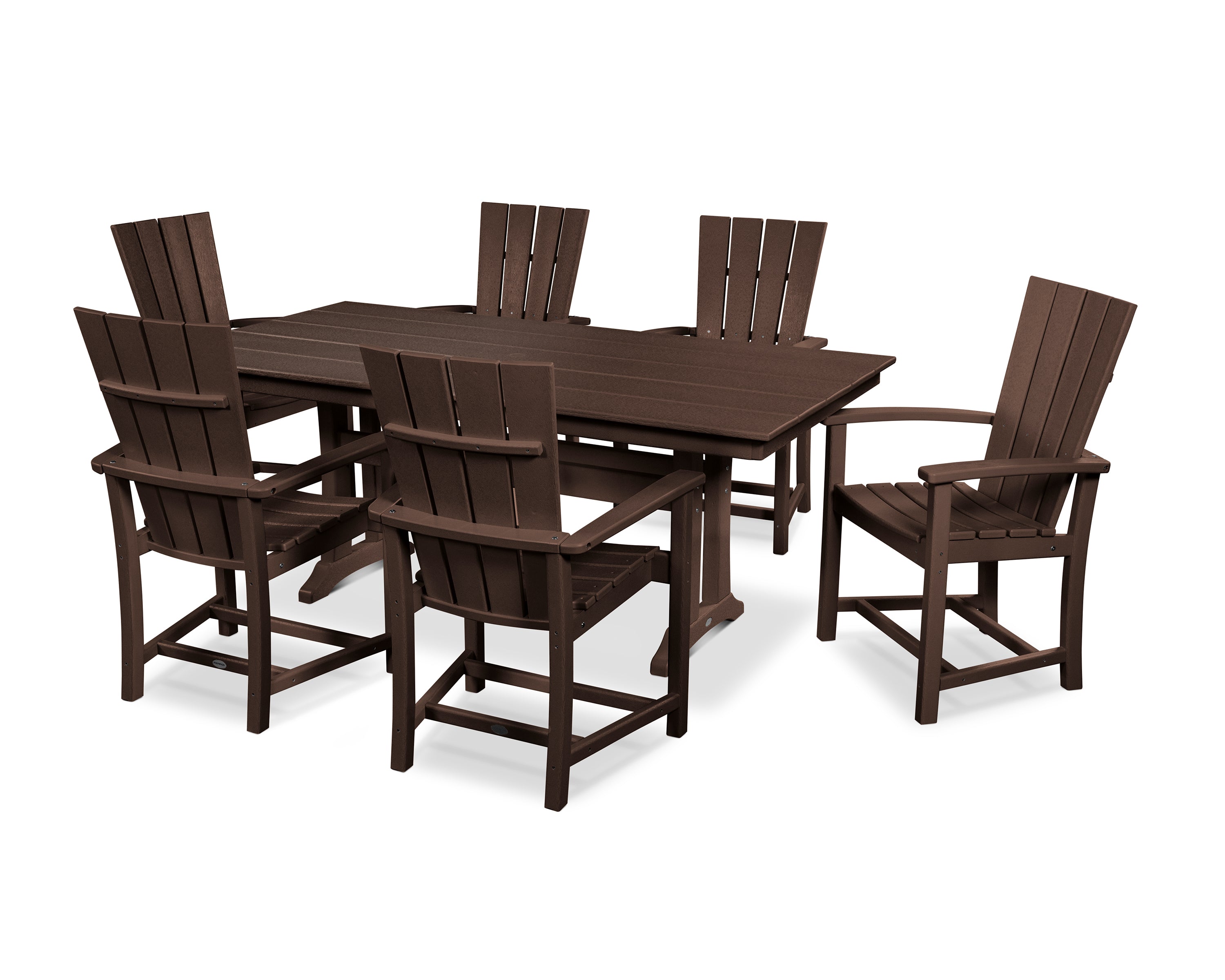 POLYWOOD® Quattro 7-Piece Farmhouse Dining Set with Trestle Legs in Mahogany