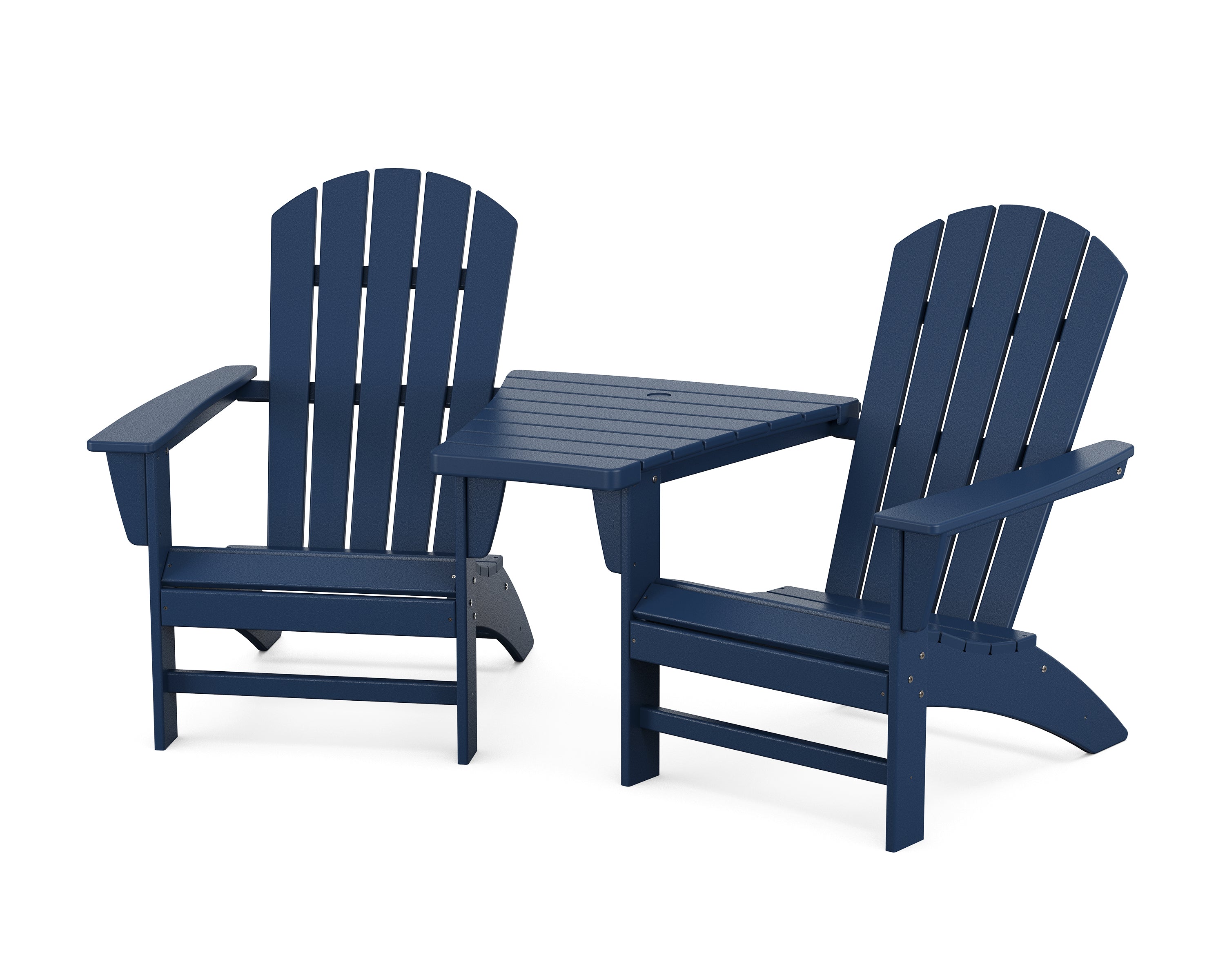 POLYWOOD Nautical 3-Piece Adirondack Set with Angled Connecting Table in Navy