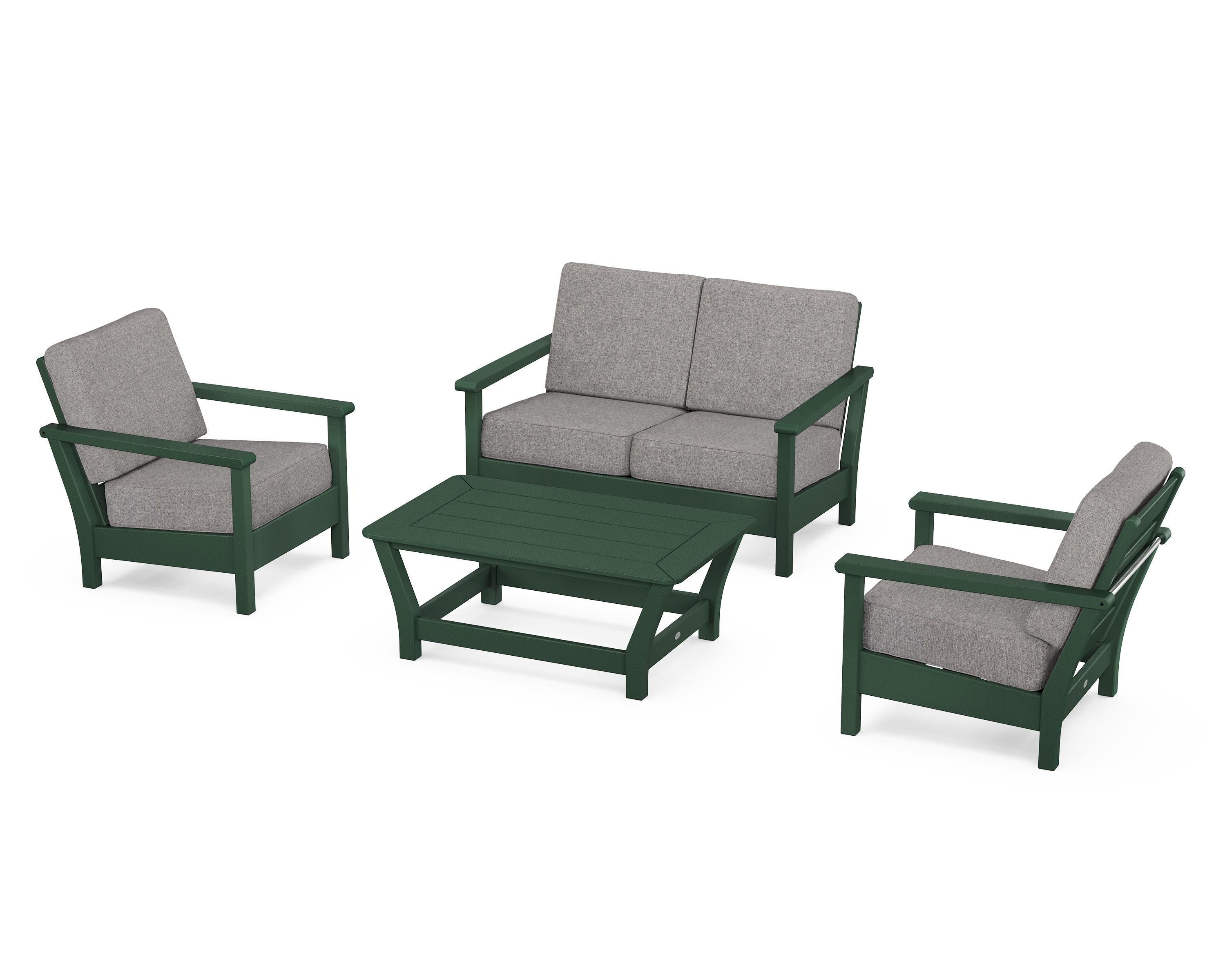 POLYWOOD Harbour 4-Piece Deep Seating Set in Green / Grey Mist