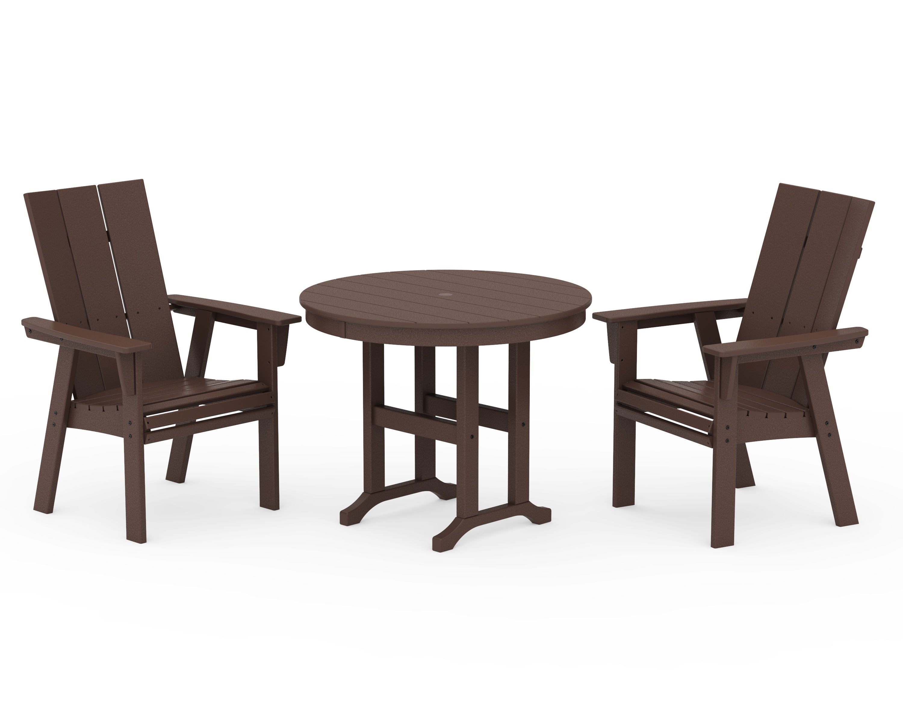 POLYWOOD Modern Adirondack 3-Piece Round Dining Set in Mahogany