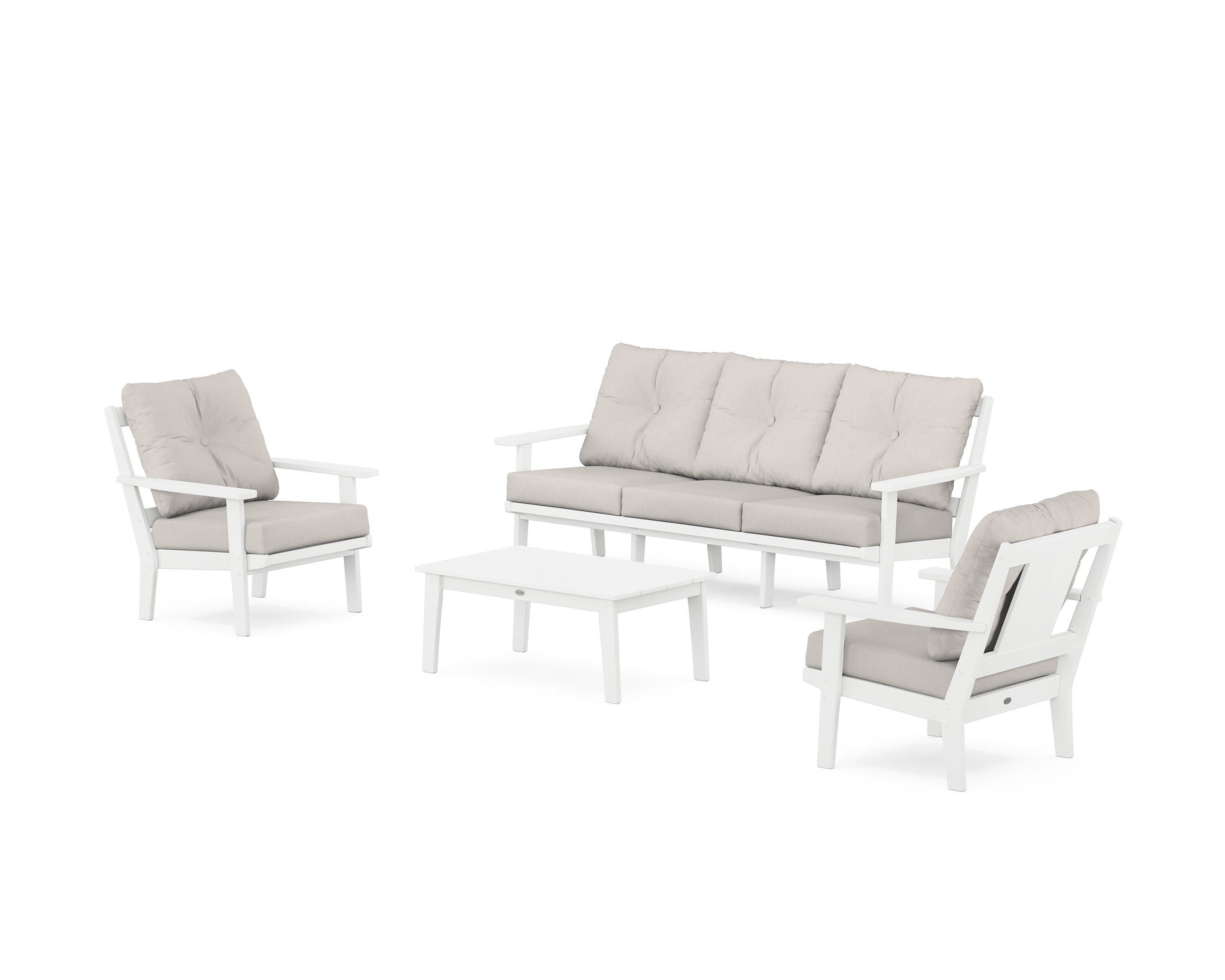 POLYWOOD Prairie 4-Piece Deep Seating Set with Sofa in White / Cast Ash