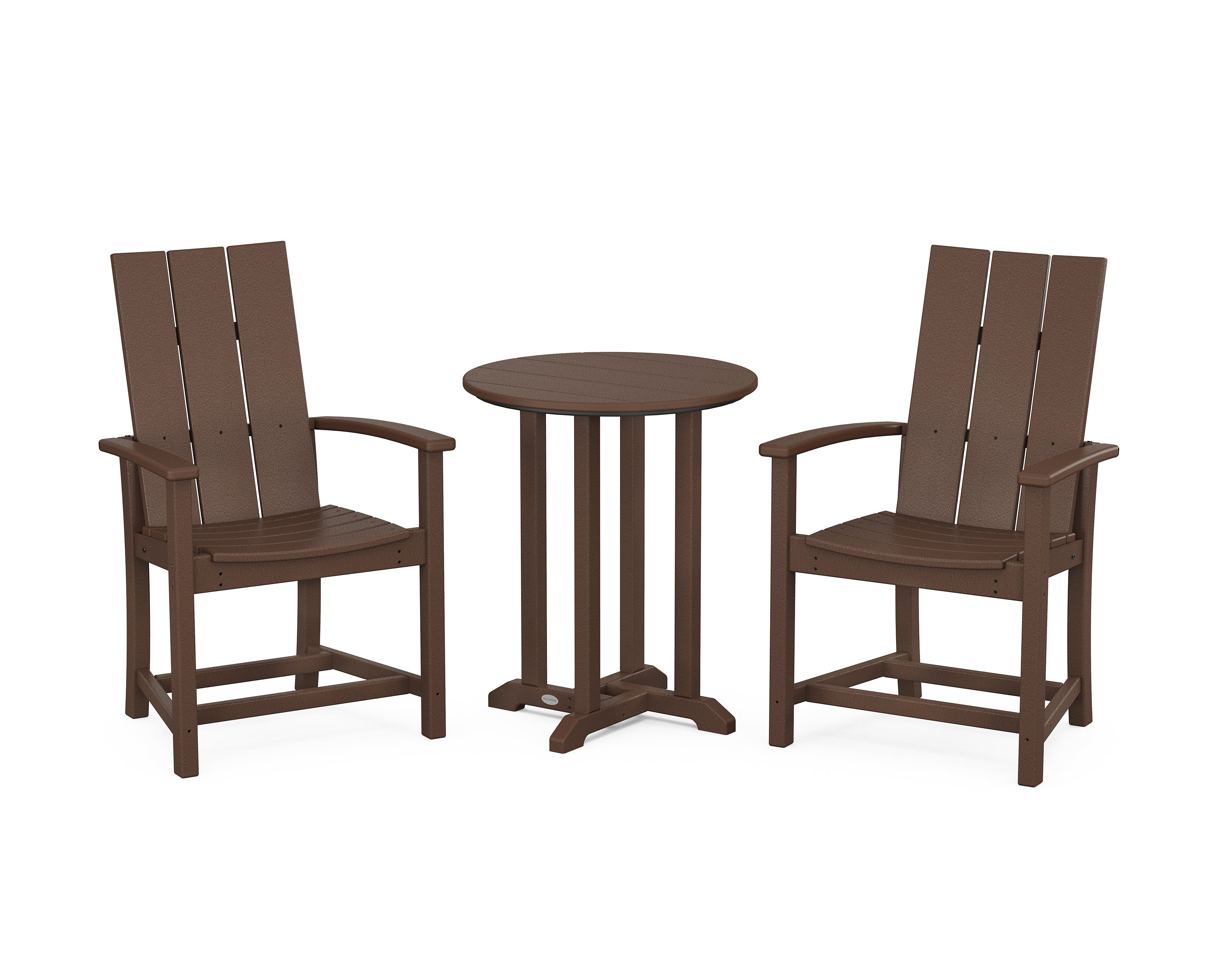 POLYWOOD Modern Adirondack 3-Piece Round Farmhouse Bistro Dining Set in Mahogany