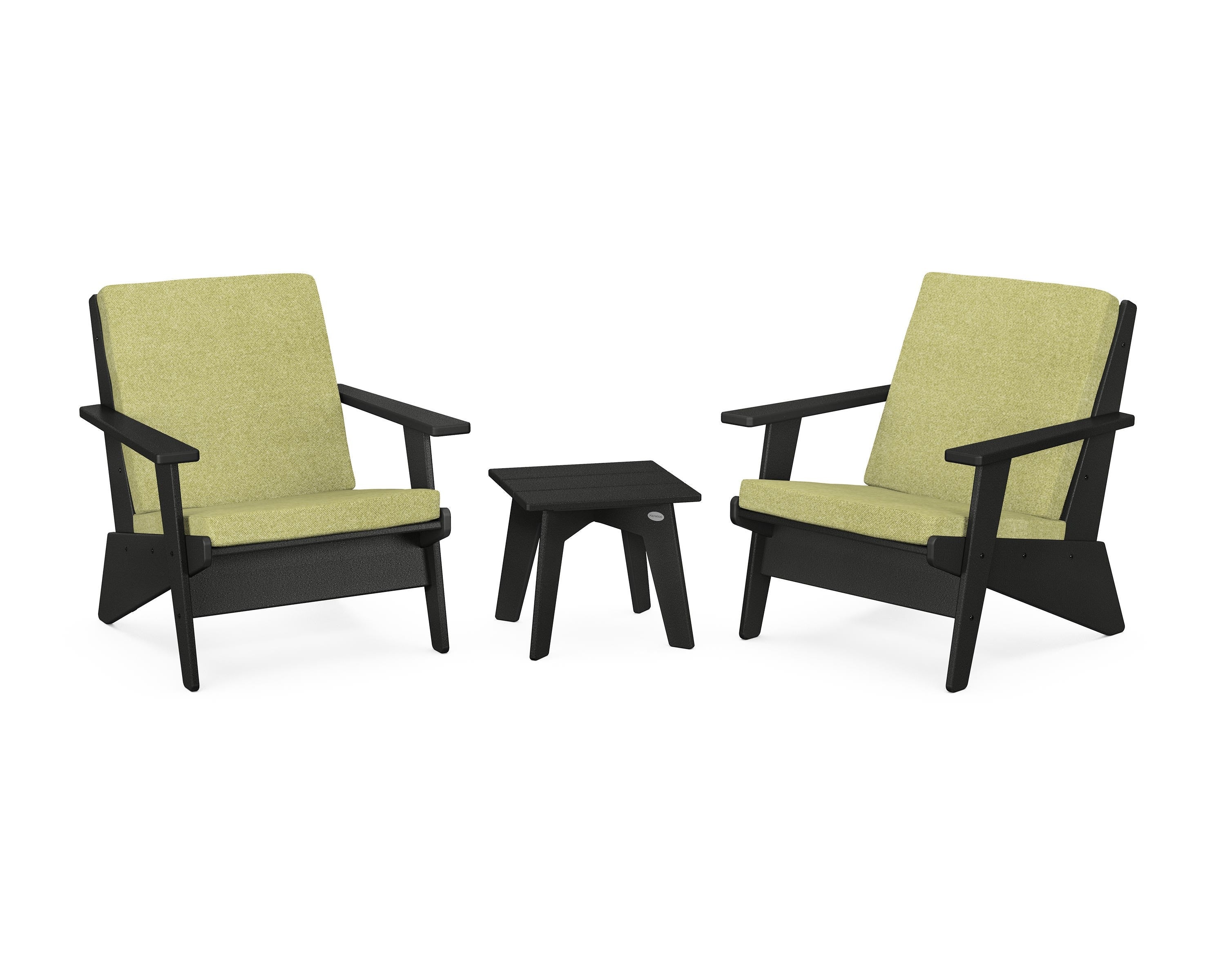 POLYWOOD Riviera Modern Lounge 3-Piece Set in Black / Chartreuse Boucle