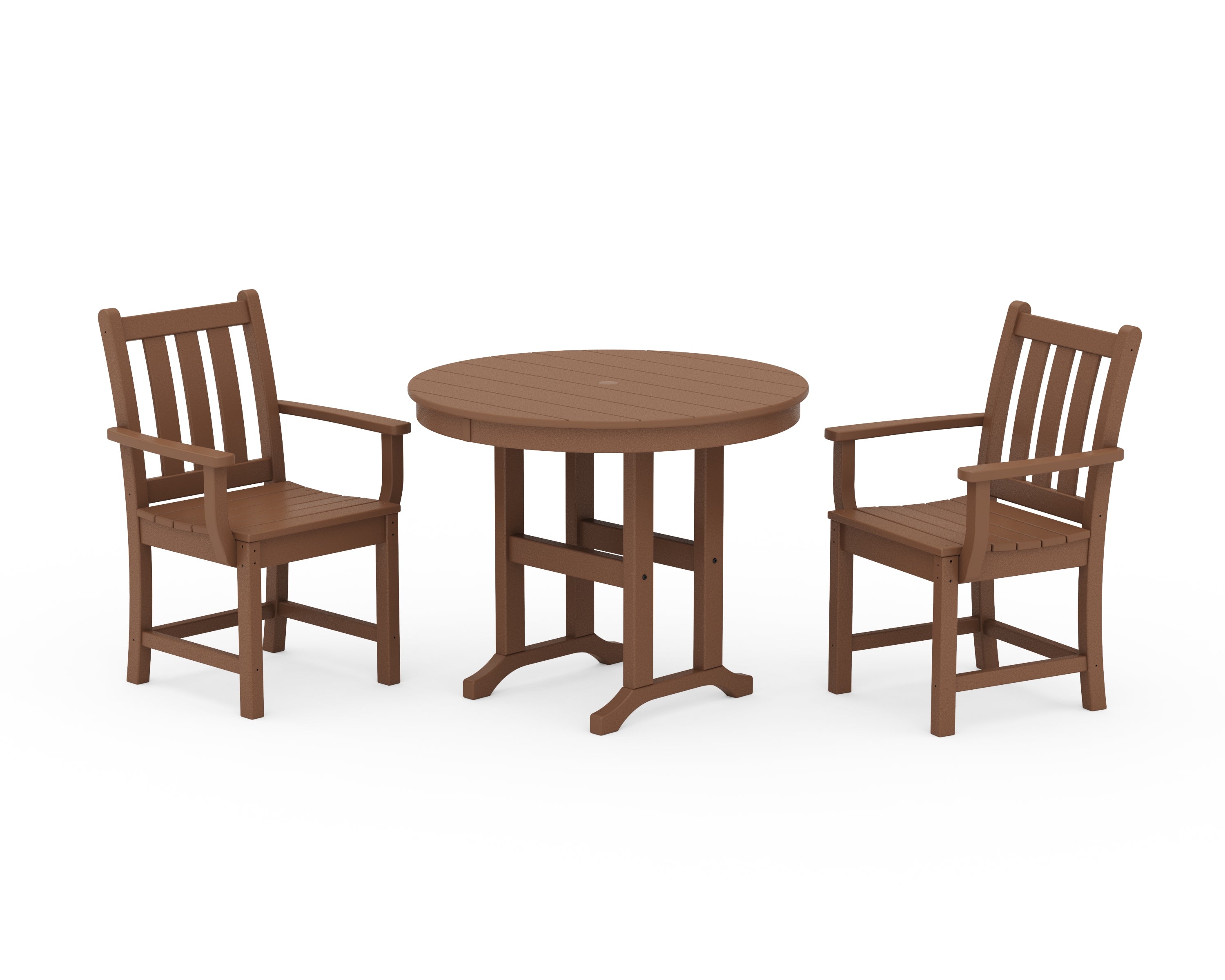 POLYWOOD Traditional Garden 3-Piece Round Dining Set in Teak