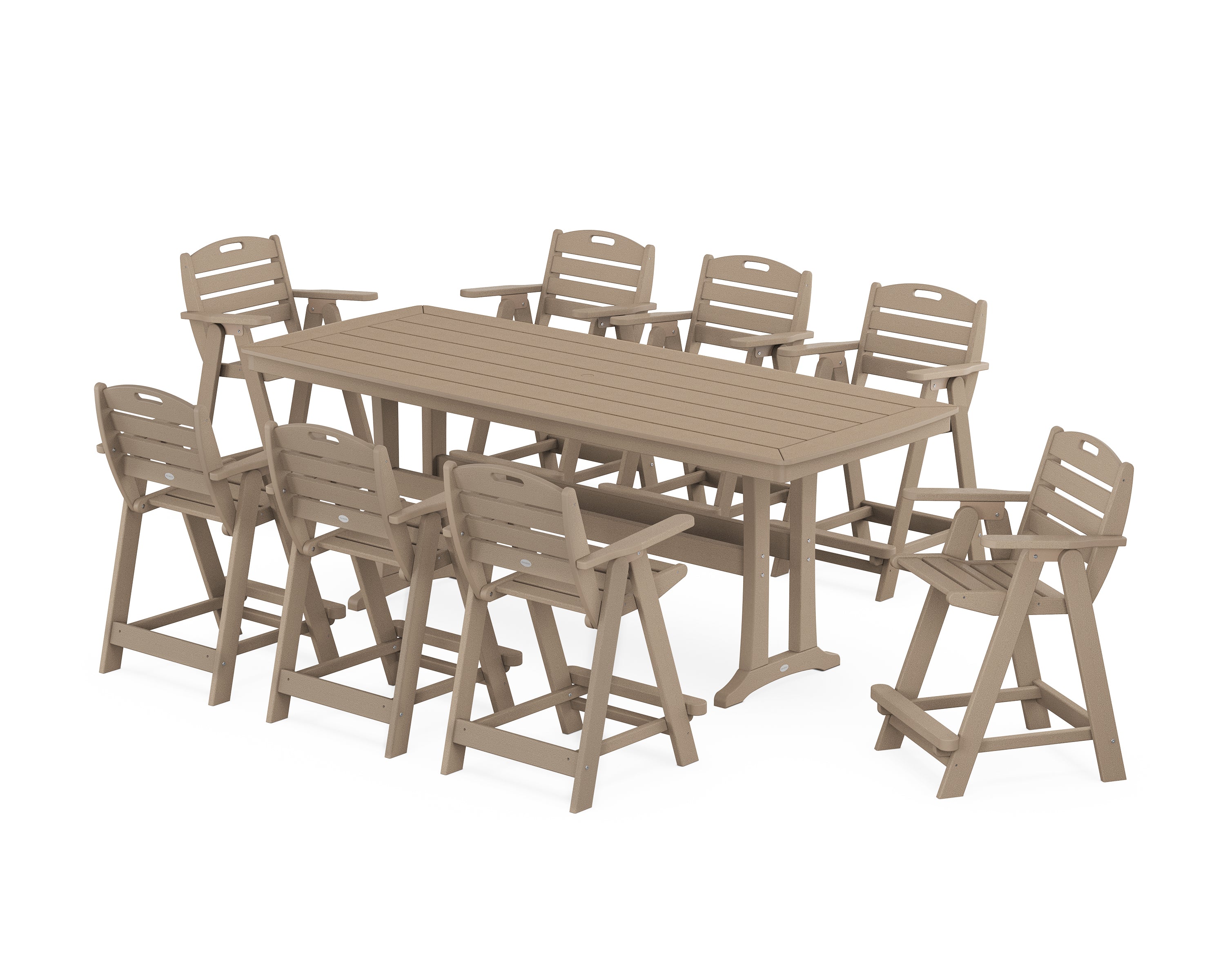 POLYWOOD Nautical 9-Piece Counter Set with Trestle Legs in Vintage Sahara