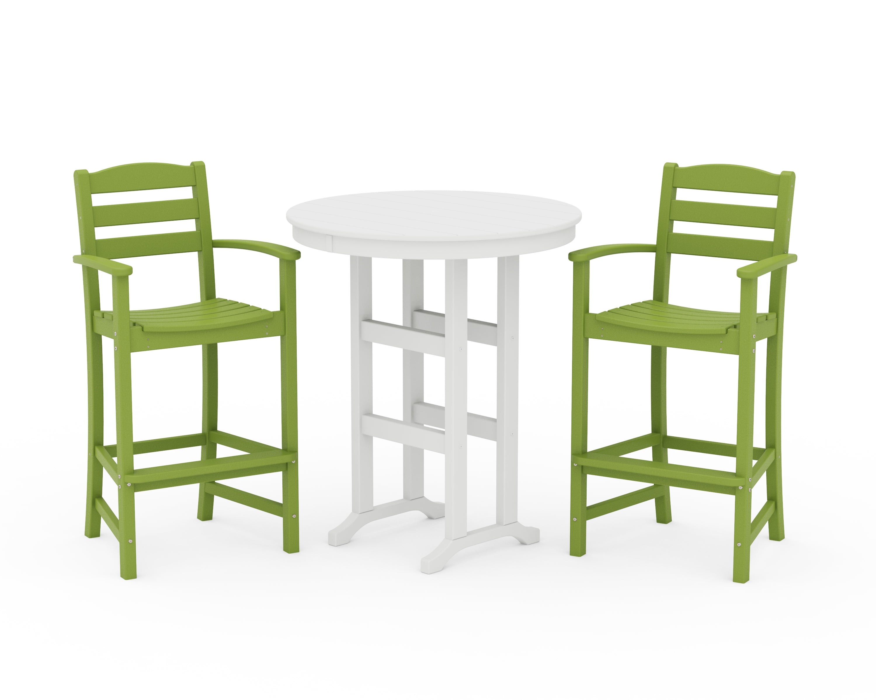 POLYWOOD La Casa Café 3-Piece Round Farmhouse Bar Set in Lime / White