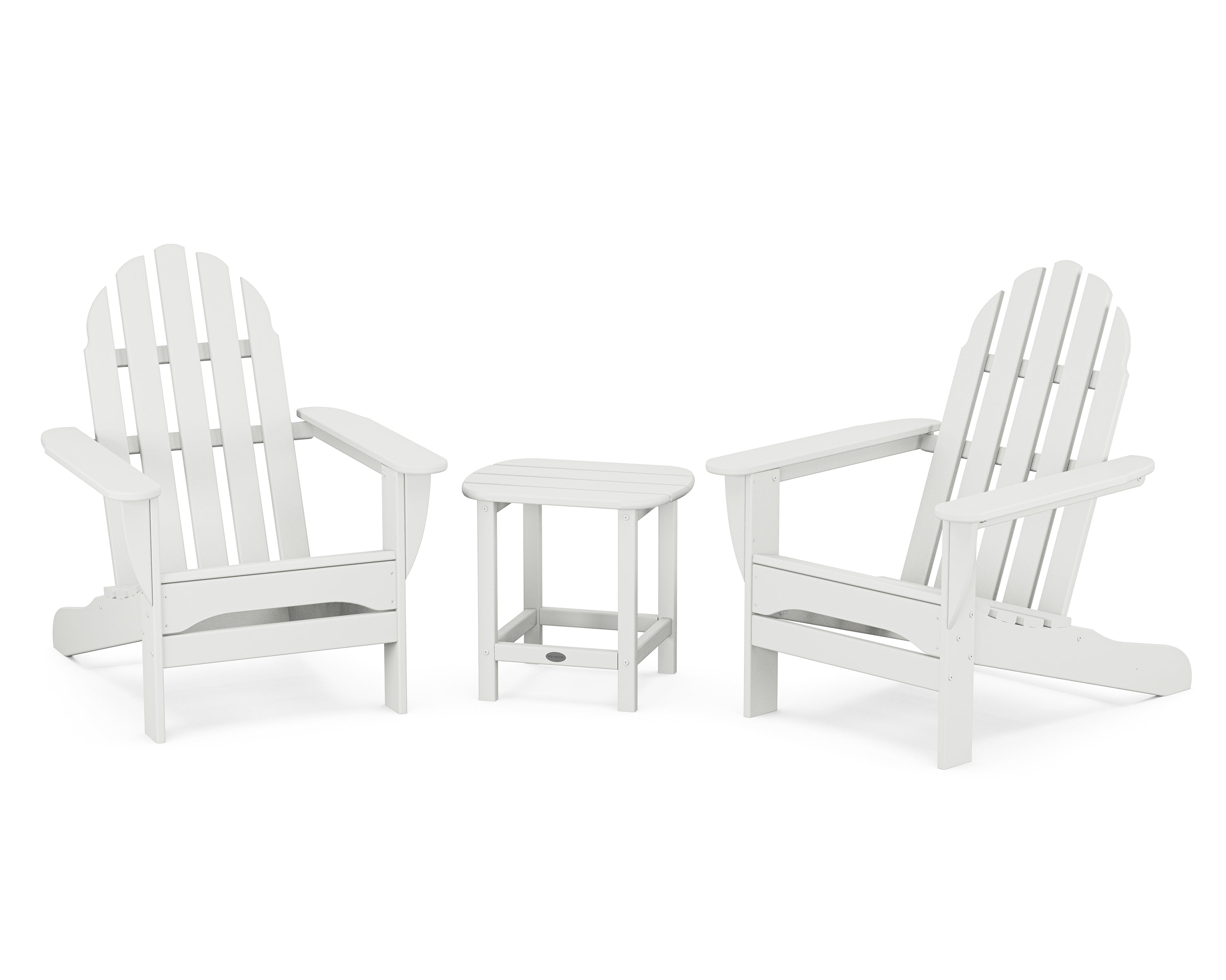 POLYWOOD Classic Adirondack 3-Piece Set with South Beach 18" Side Table in White